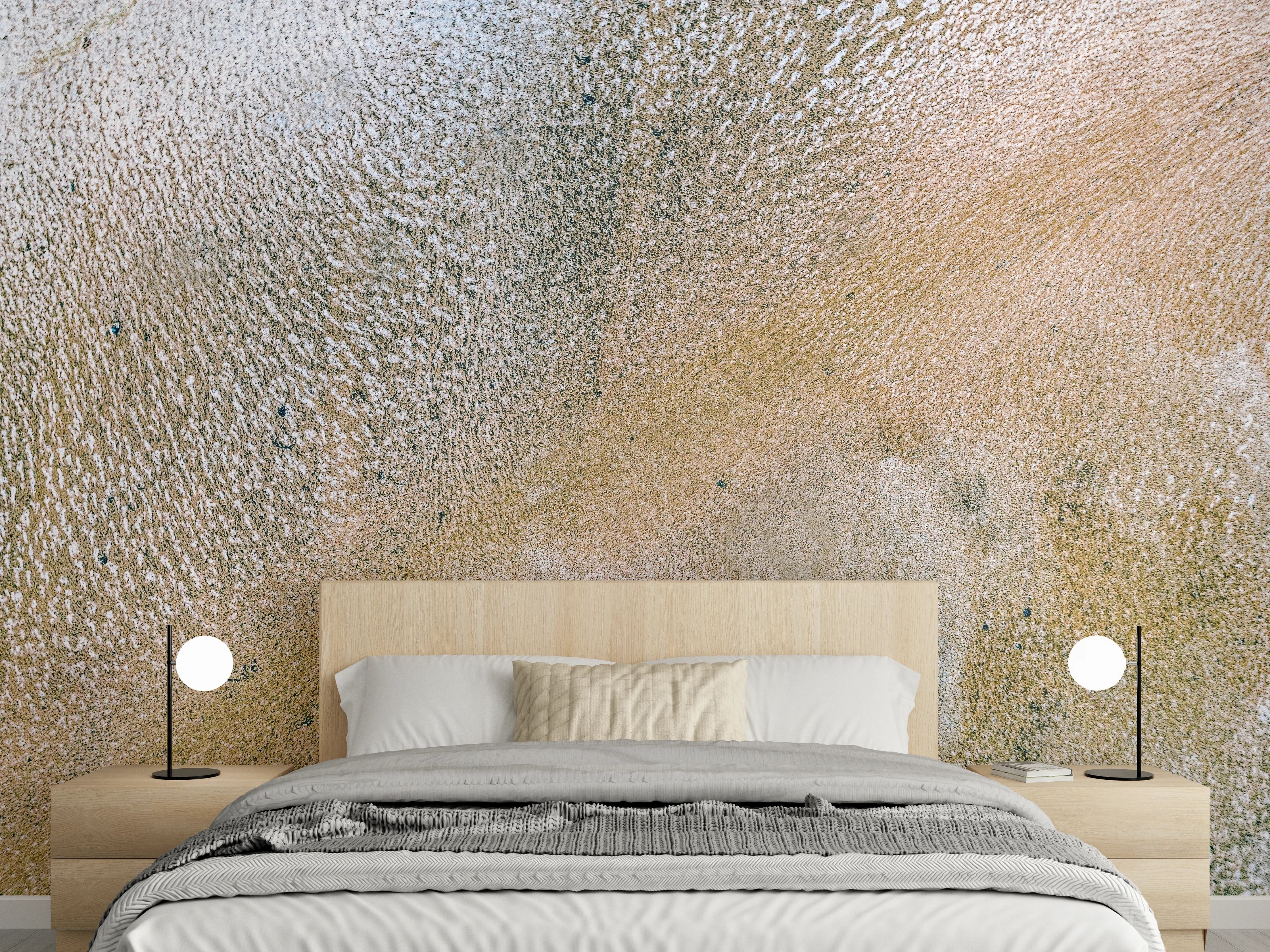 Wandverkleidung Schlafzimmer - Abstraktes Muster in Weiß und Beige