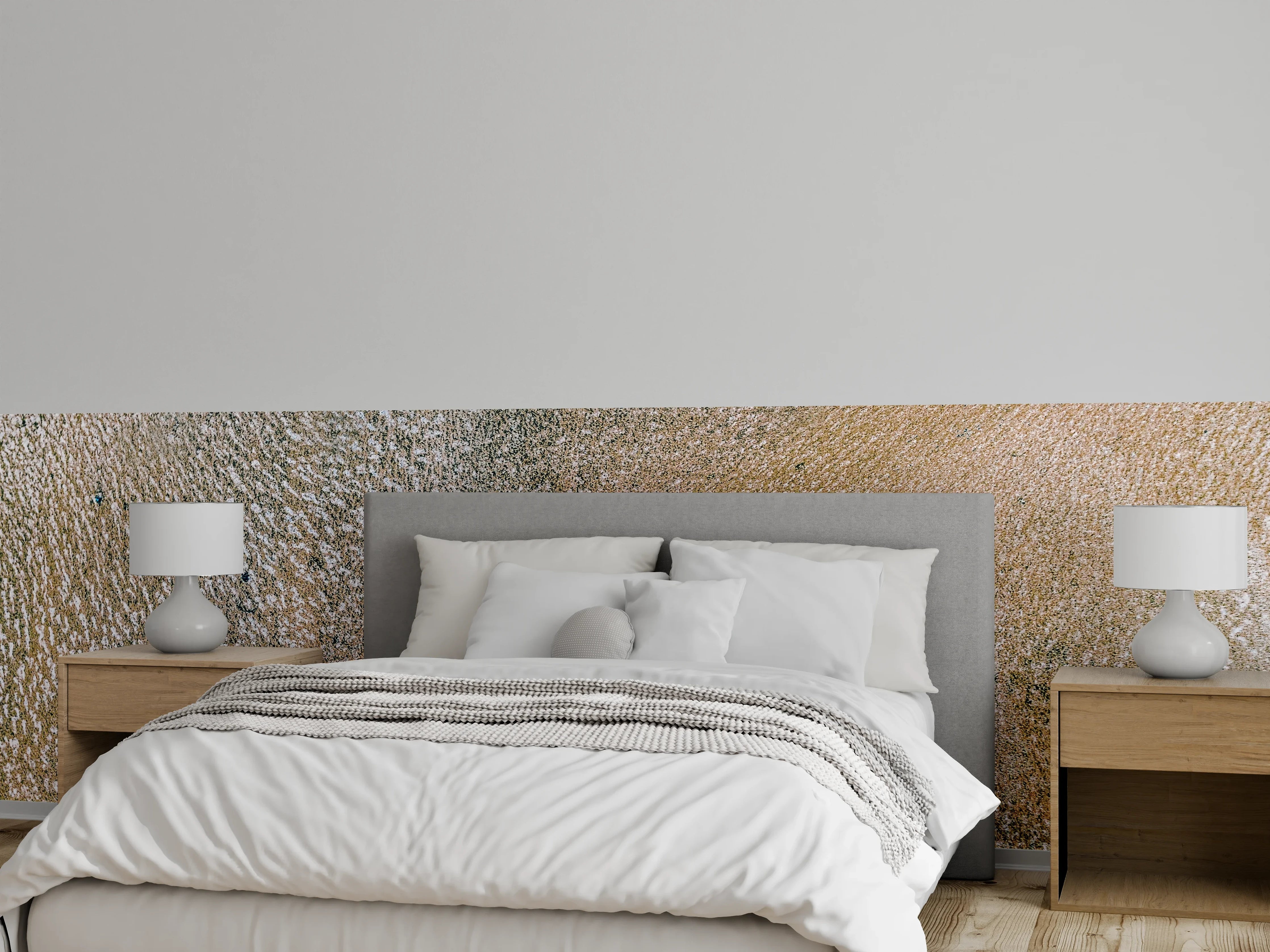 Wandverkleidung Schlafzimmer - Abstraktes Muster in Weiß und Beige