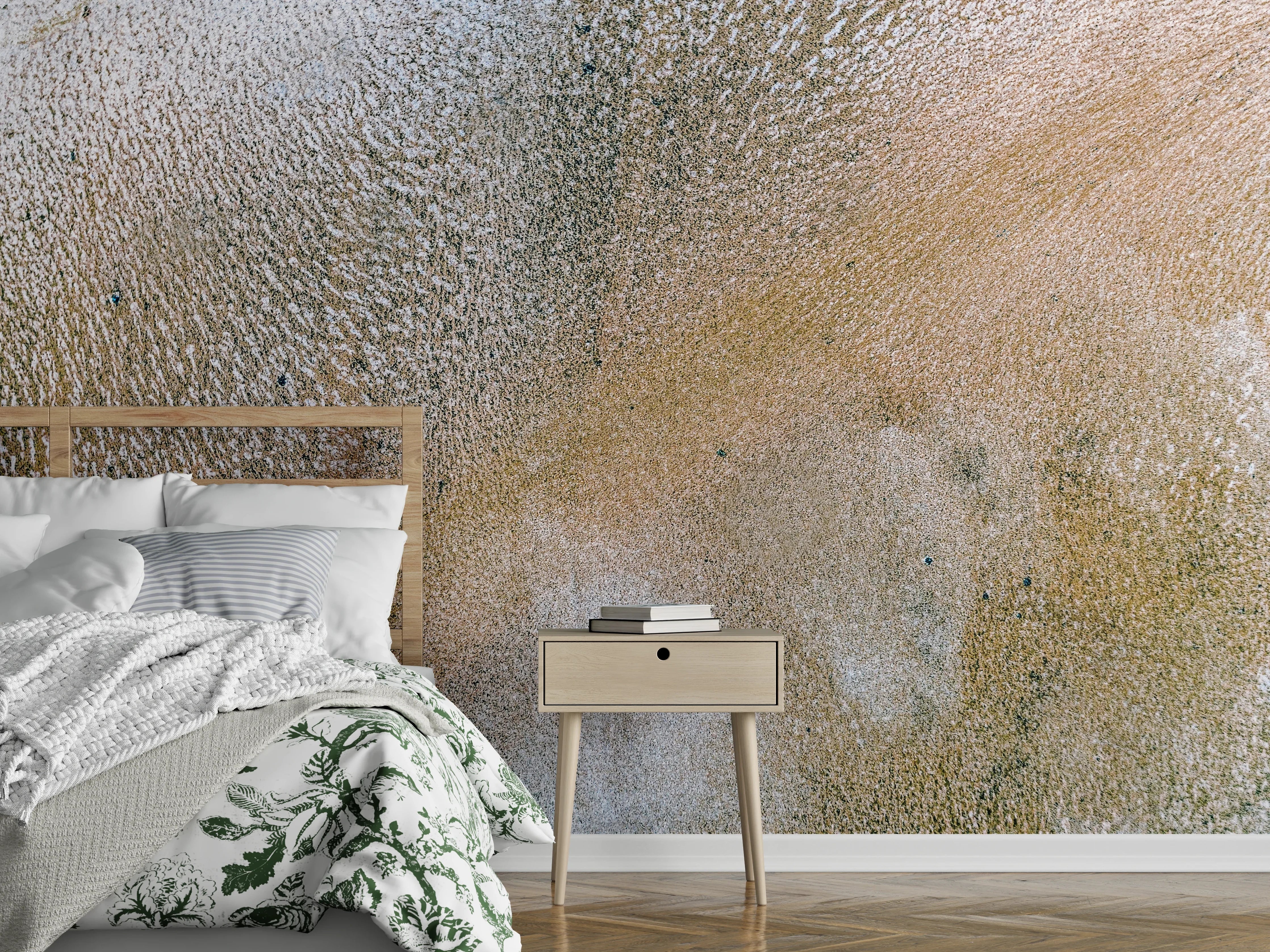 Wandverkleidung Schlafzimmer - Abstraktes Muster in Weiß und Beige