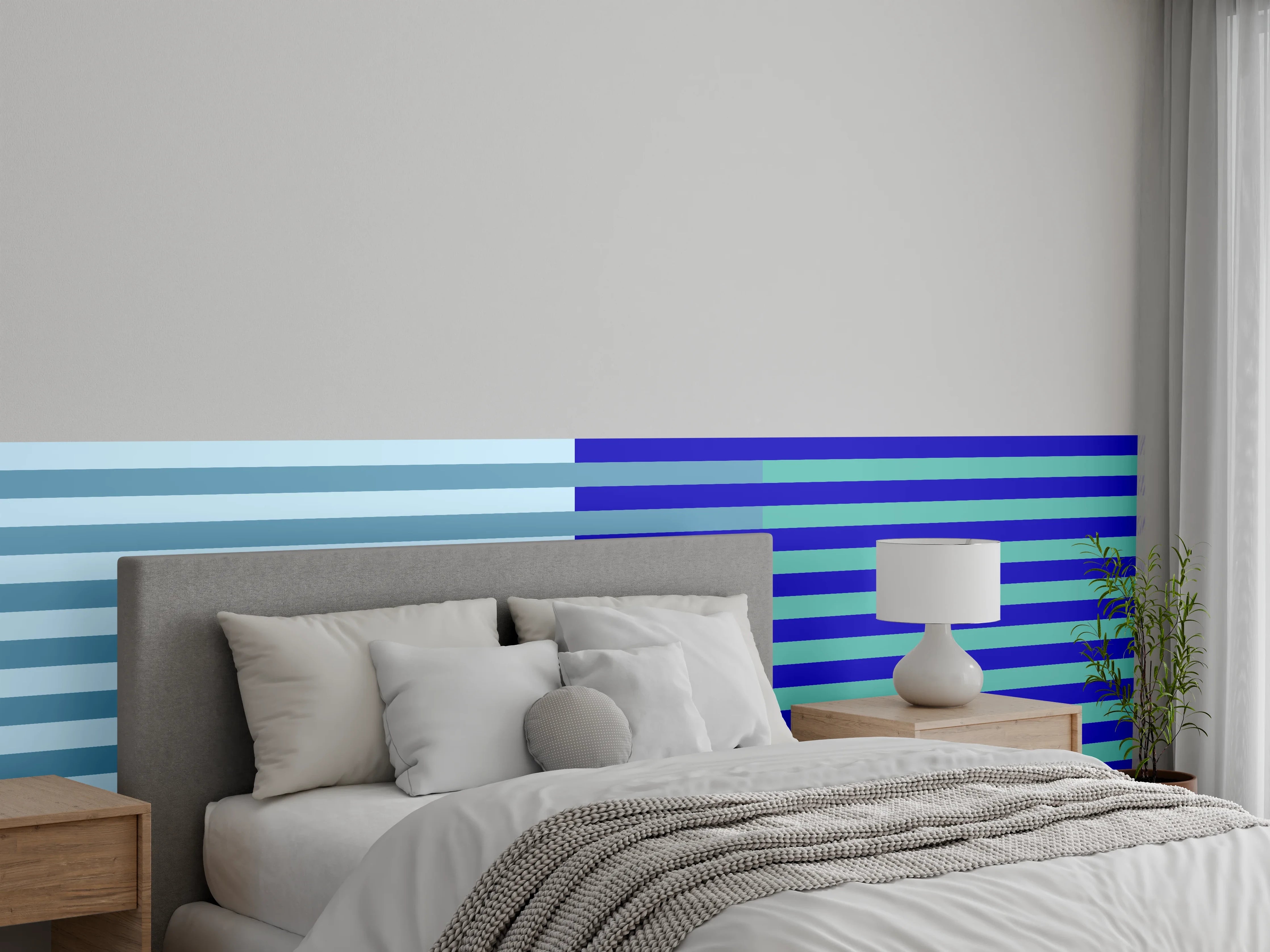 Wandverkleidung Schlafzimmer - Abstraktes Streifenmuster Blau Grün