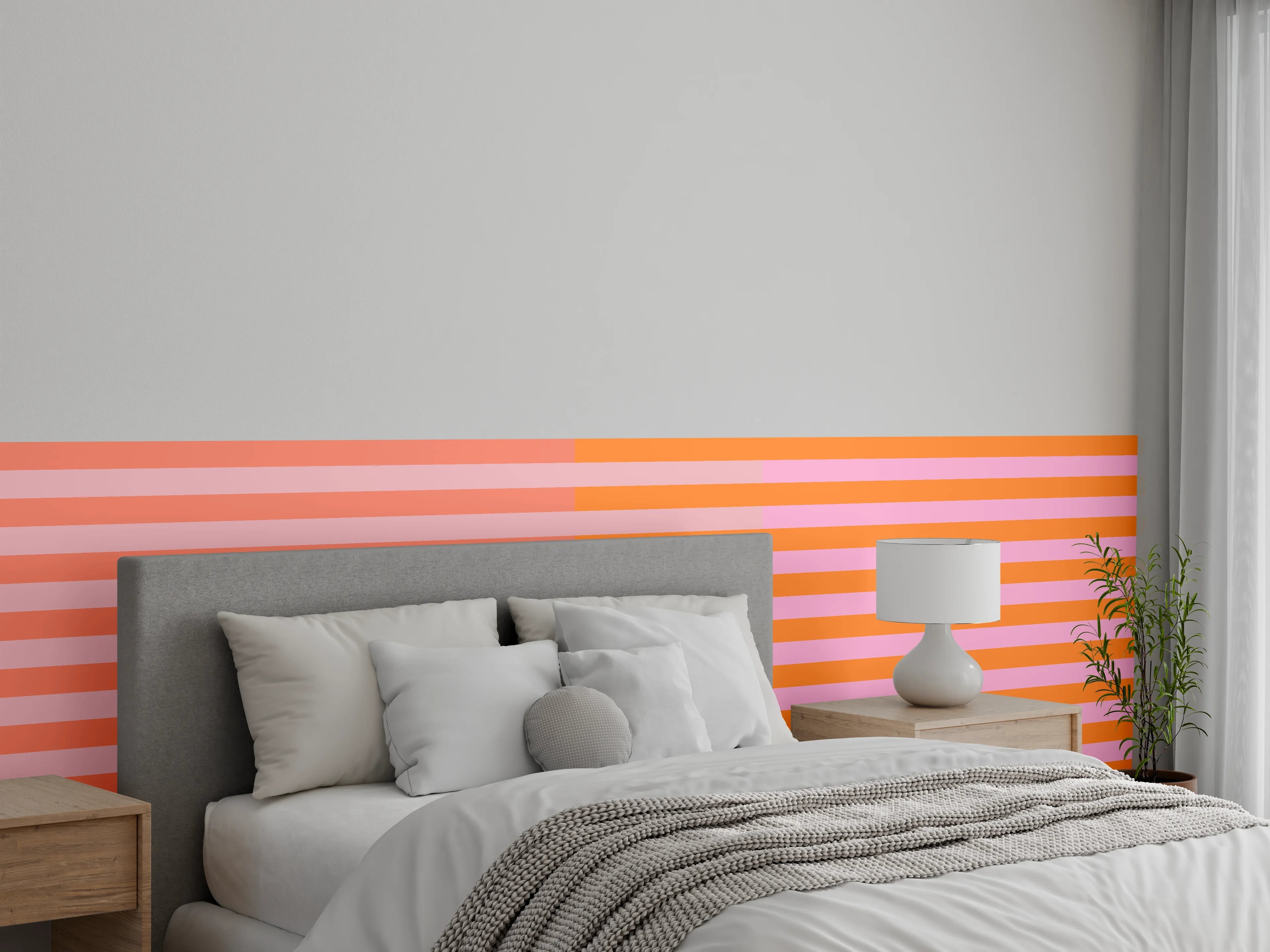 Wandverkleidung Schlafzimmer - Abstraktes Streifenmuster Orange-Pink