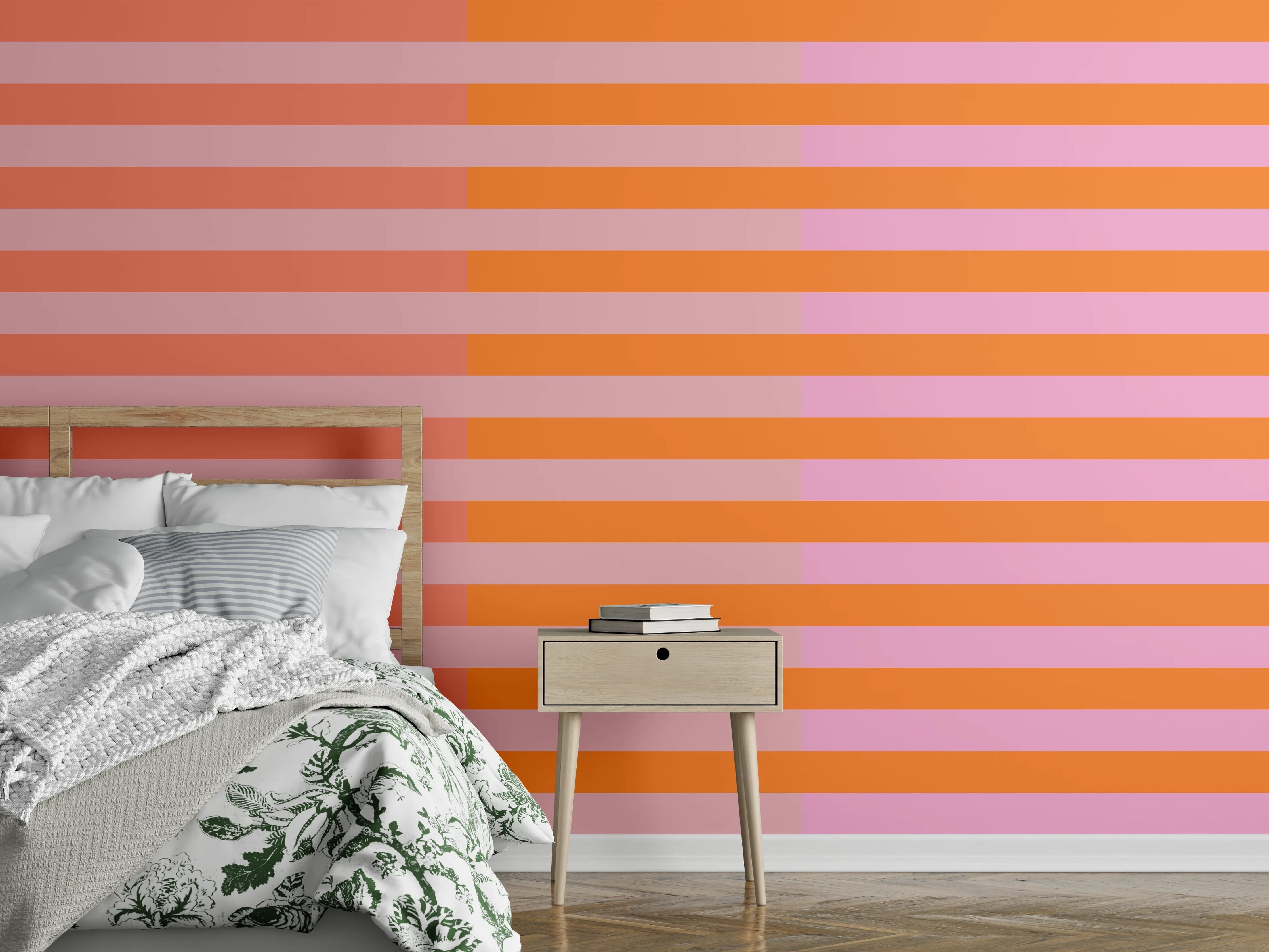 Wandverkleidung Schlafzimmer - Abstraktes Streifenmuster Orange-Pink