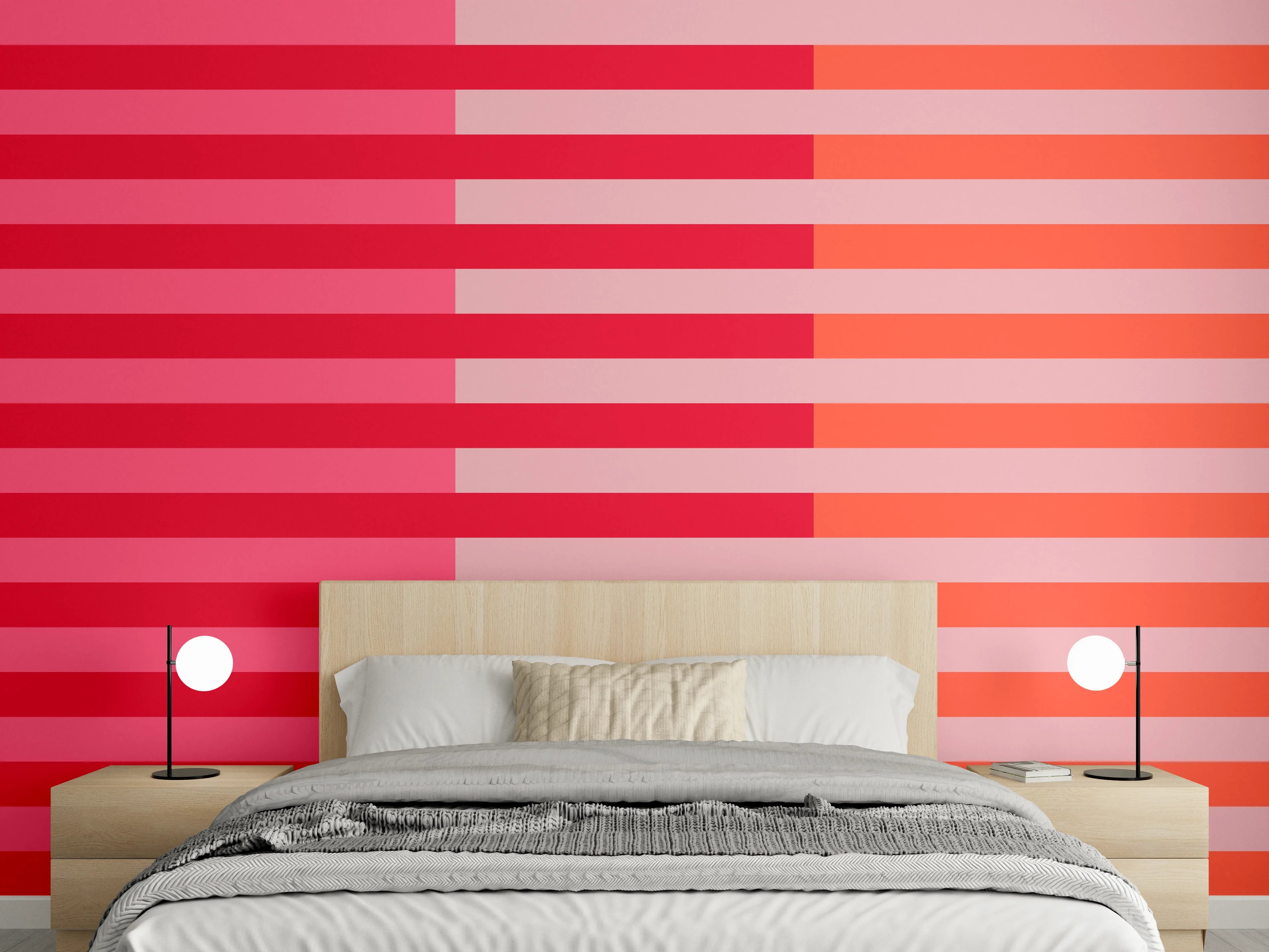 Wandverkleidung Schlafzimmer - Abstraktes Streifenmuster Rot Orange Pink