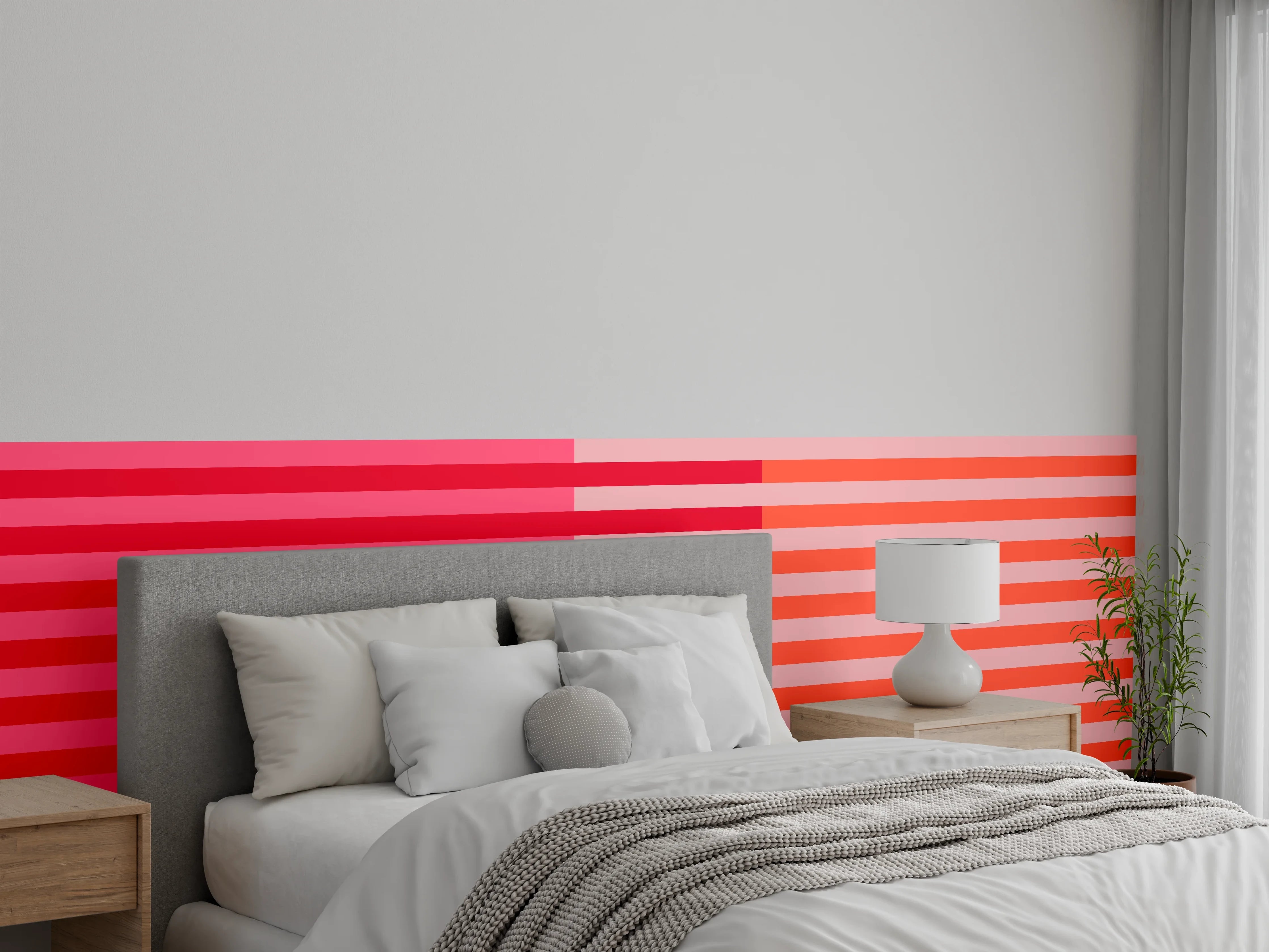 Wandverkleidung Schlafzimmer - Abstraktes Streifenmuster Rot Orange Pink