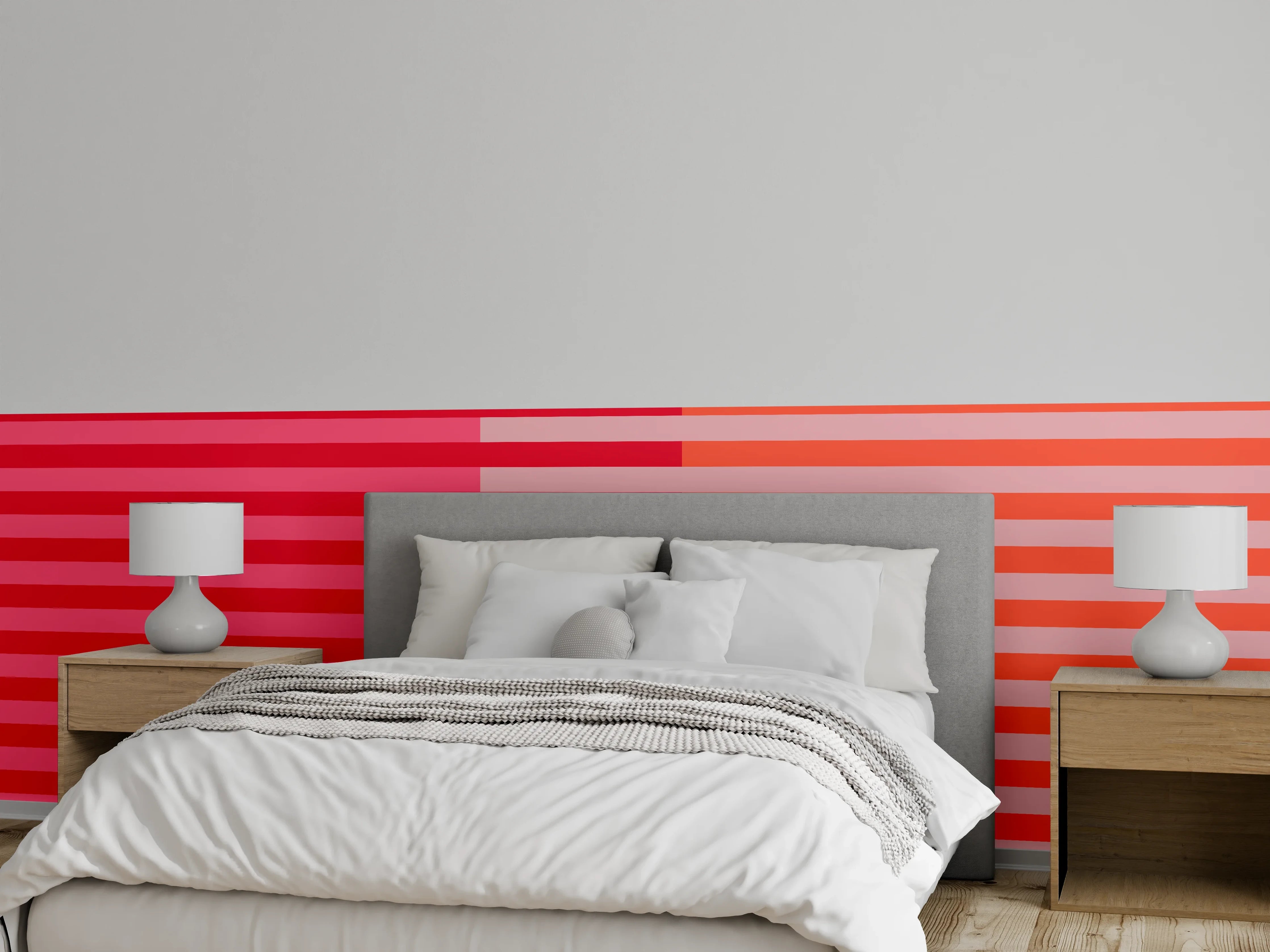 Wandverkleidung Schlafzimmer - Abstraktes Streifenmuster Rot Orange Pink