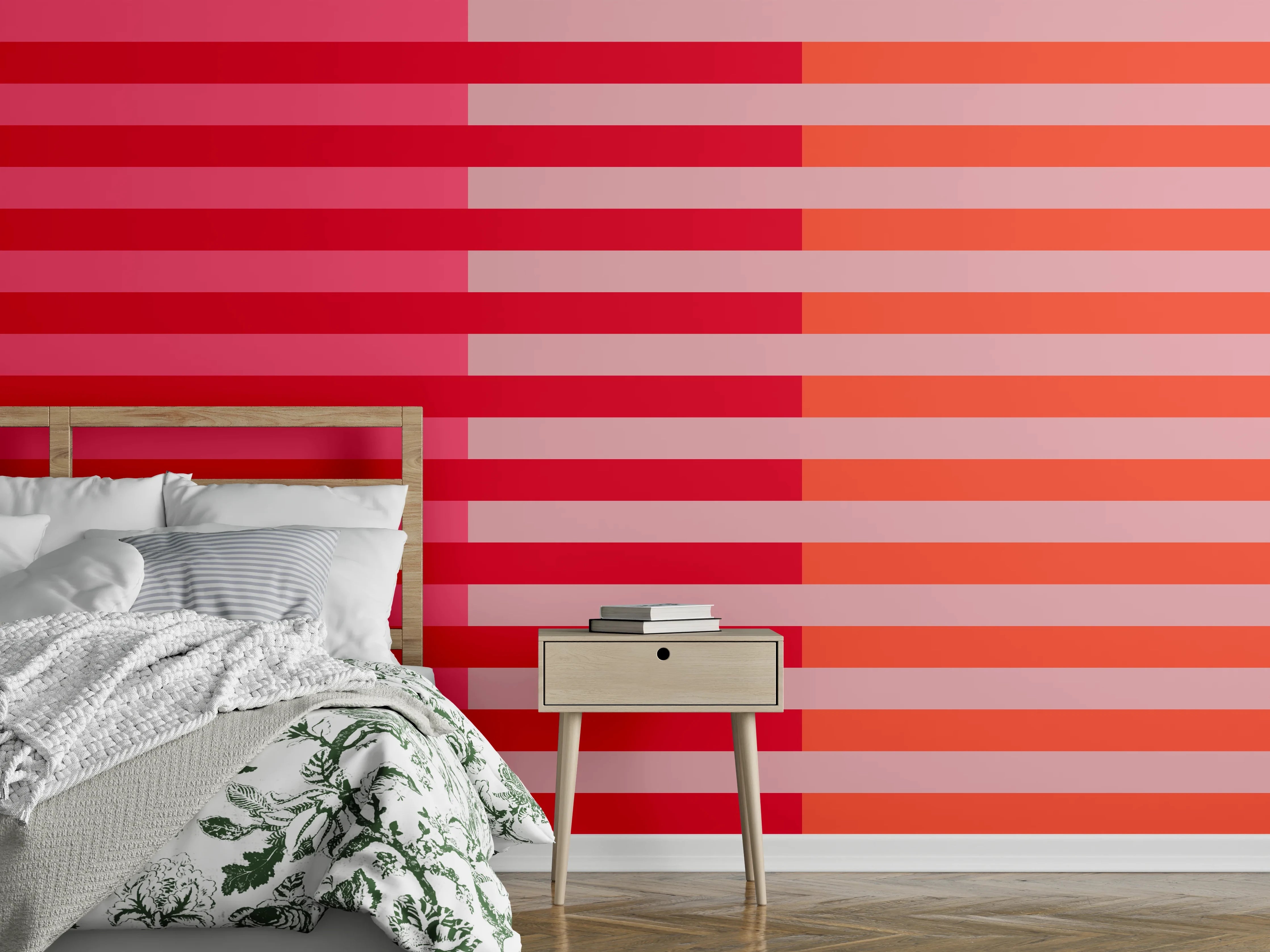 Wandverkleidung Schlafzimmer - Abstraktes Streifenmuster Rot Orange Pink