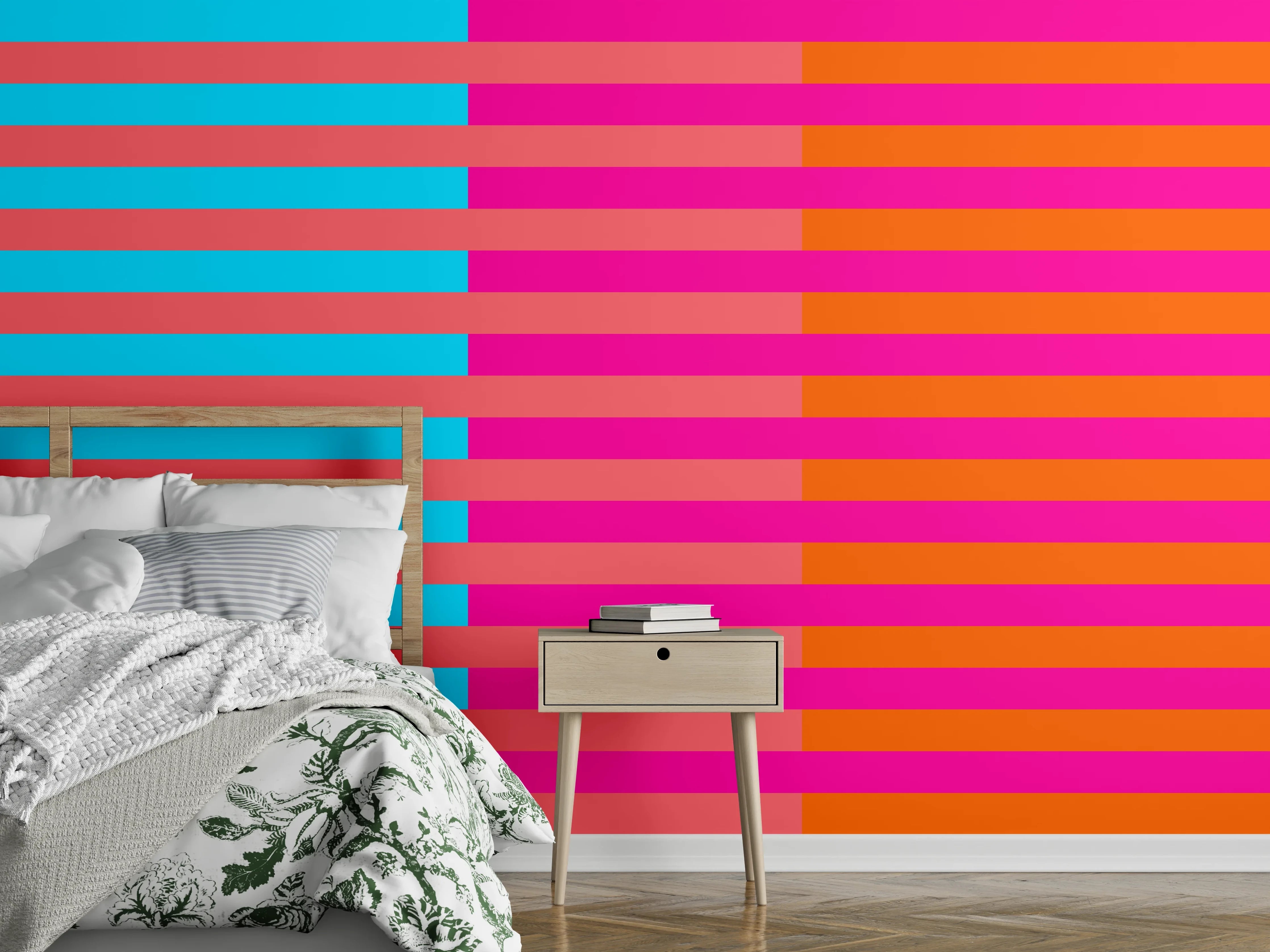 Wandverkleidung Schlafzimmer - Abstraktes Streifenmuster in Trendfarben