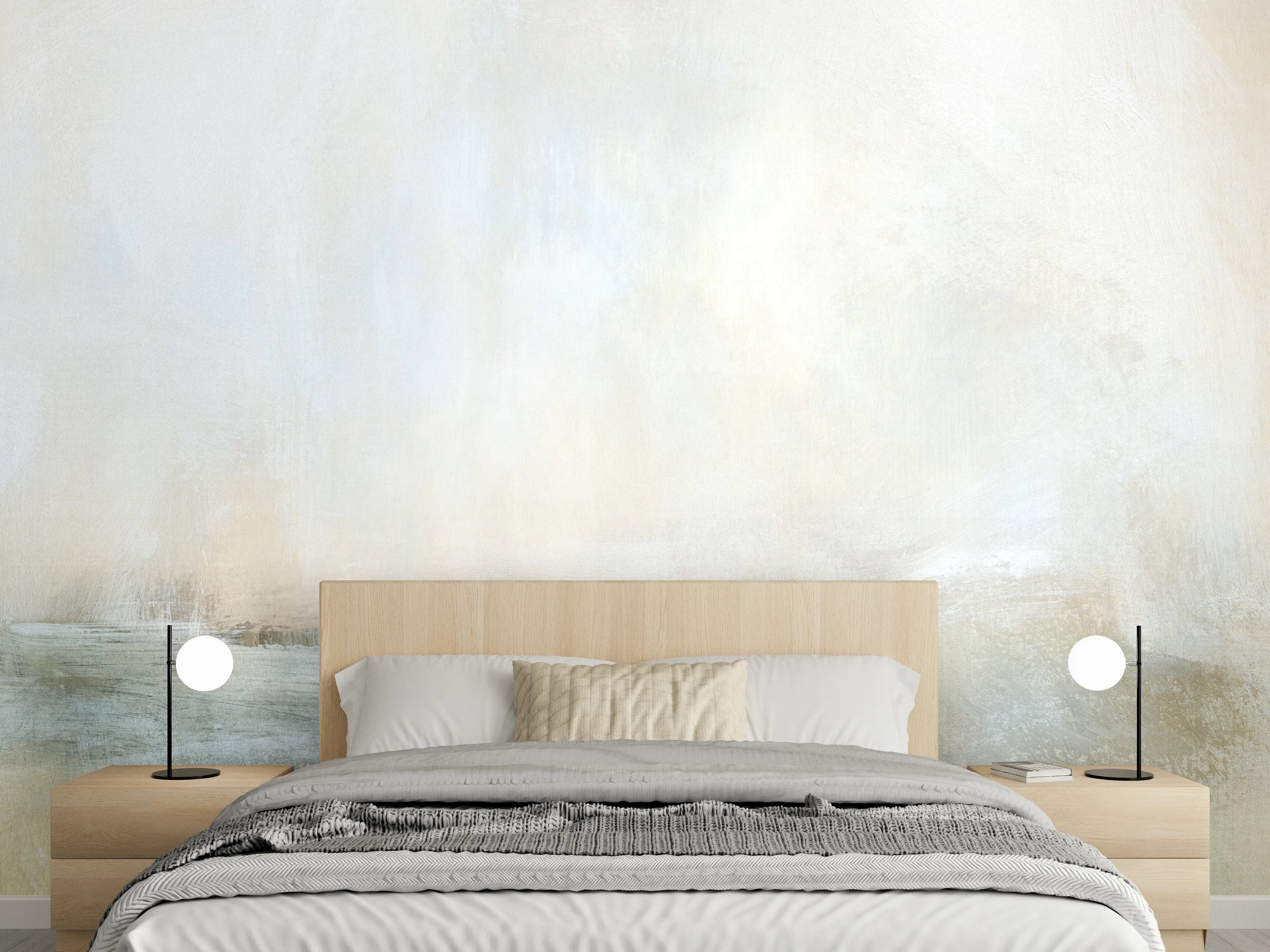 Wandverkleidung Schlafzimmer - Abstraktes Wandbild Weiß Grau Beige