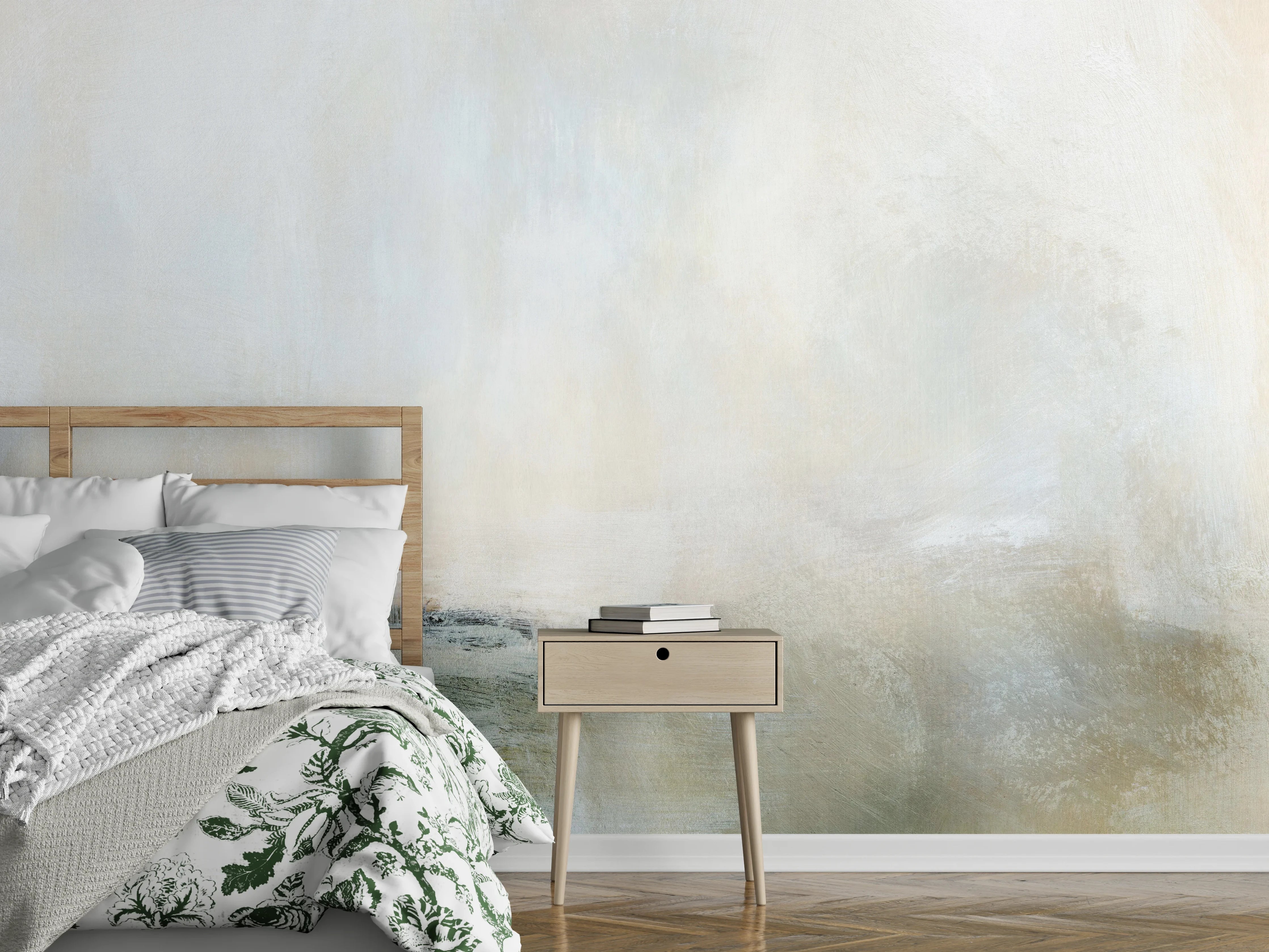 Wandverkleidung Schlafzimmer - Abstraktes Wandbild Weiß Grau Beige
