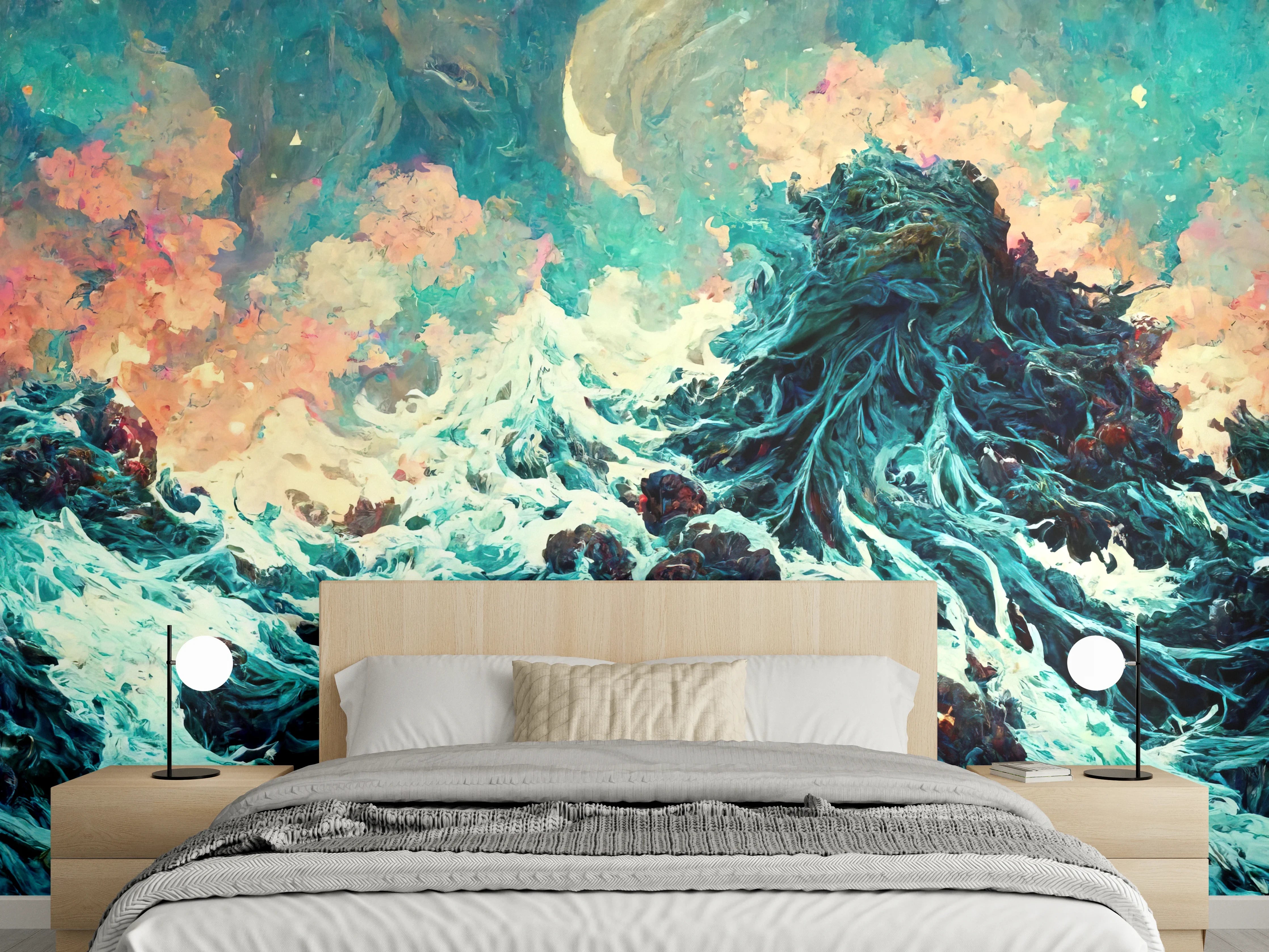 Wandverkleidung Schlafzimmer - Abstraktes Wellen Gemälde