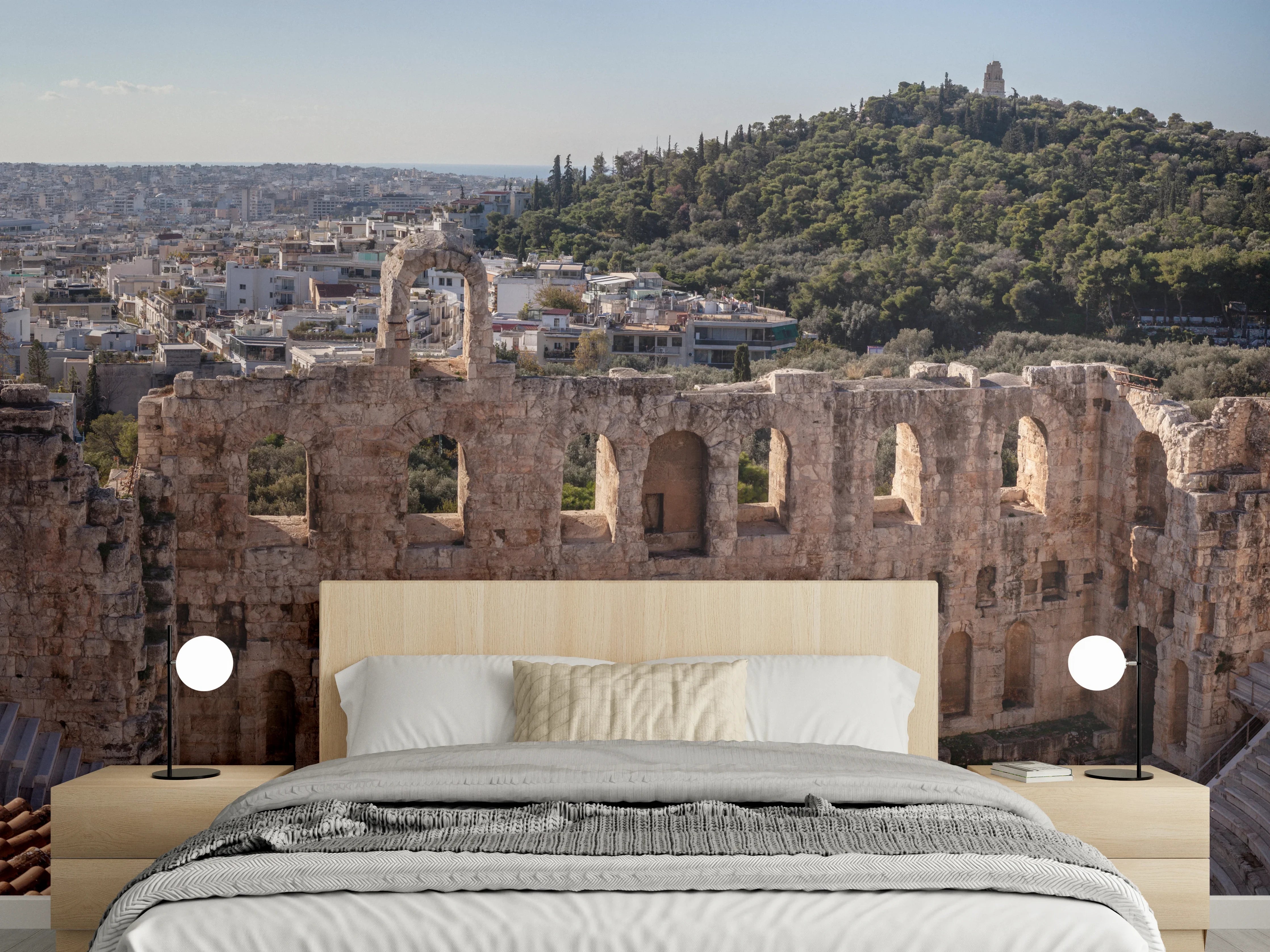 Wandverkleidung Schlafzimmer - Akropolis Amphitheater Athen Panorama