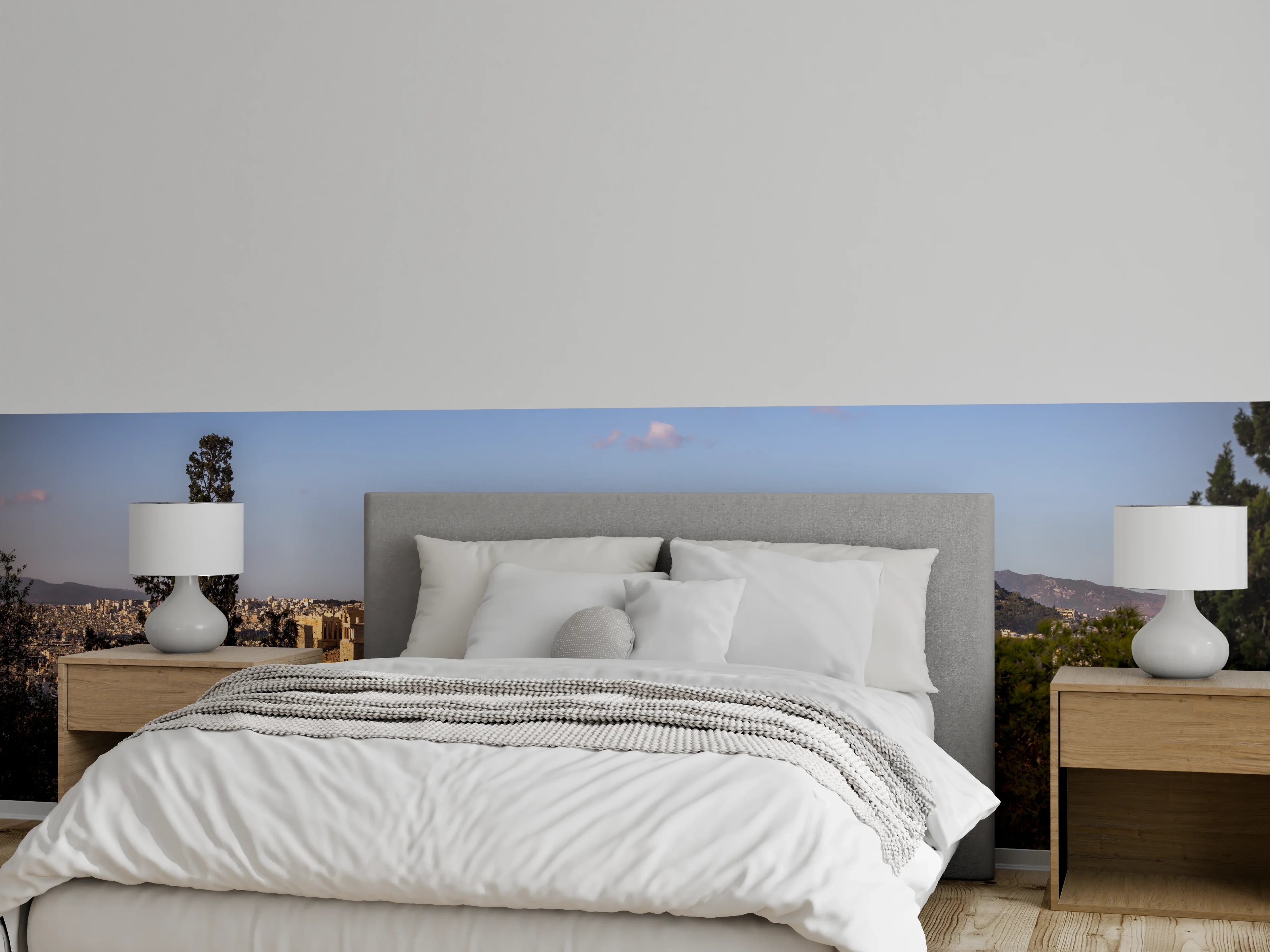 Wandverkleidung Schlafzimmer - Akropolis Panorama Beige-Blau