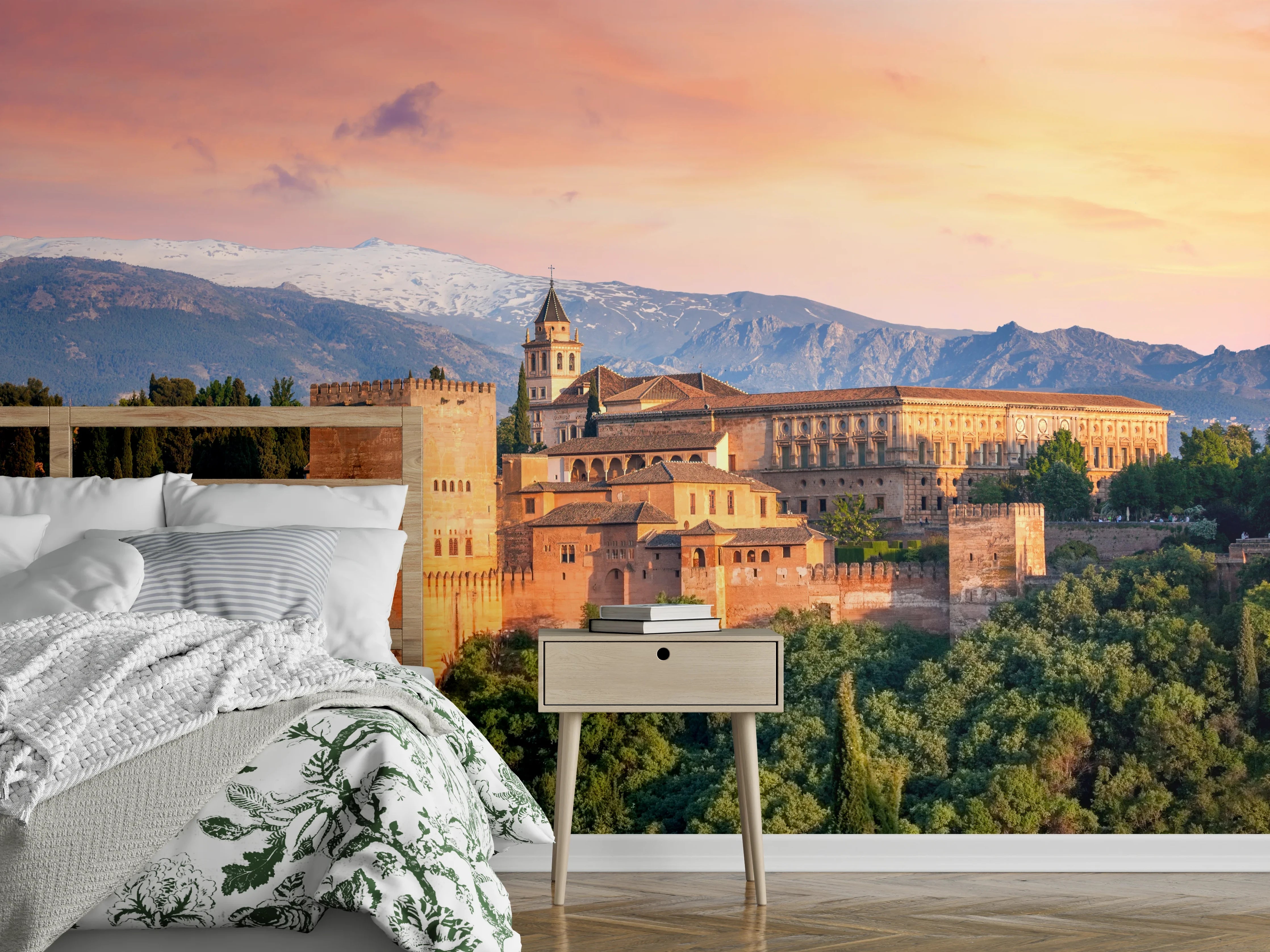 Wandverkleidung Schlafzimmer - Alhambra bei Sonnenuntergang Panorama