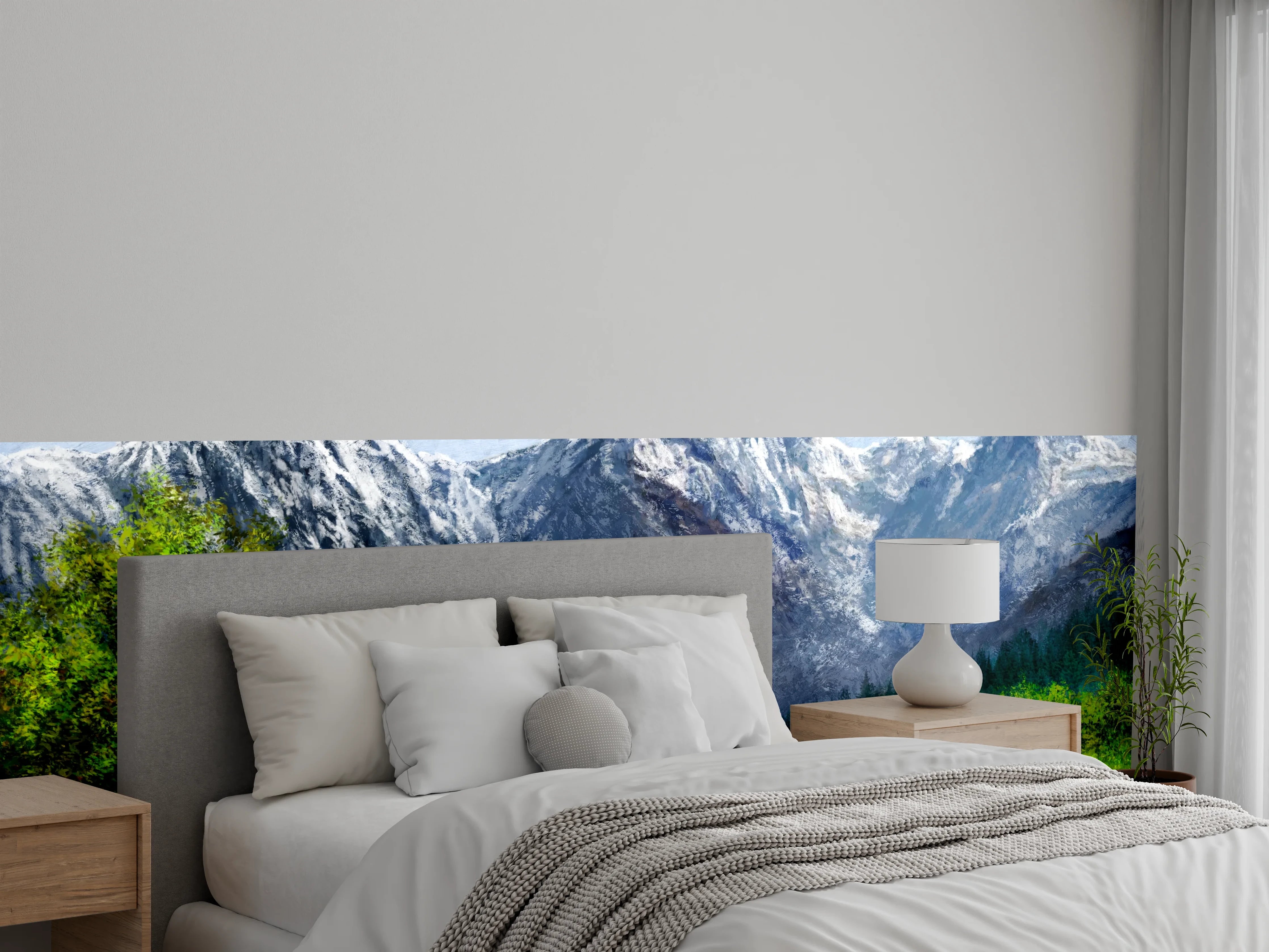 Wandverkleidung Schlafzimmer - Alpen Landschaft Fluss Panorama Gemälde