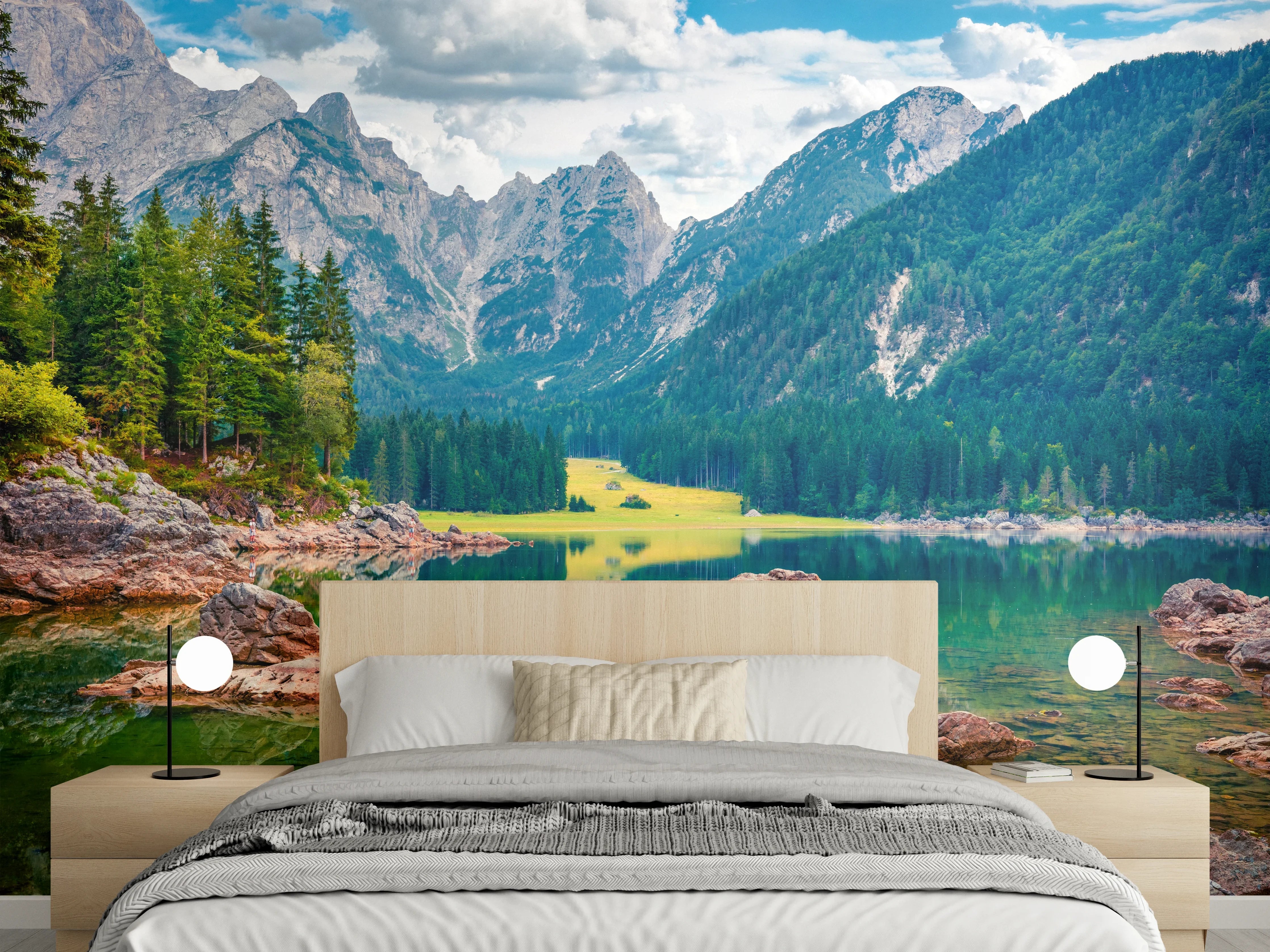 Wandverkleidung Schlafzimmer - Alpen See Panorama Landschaft
