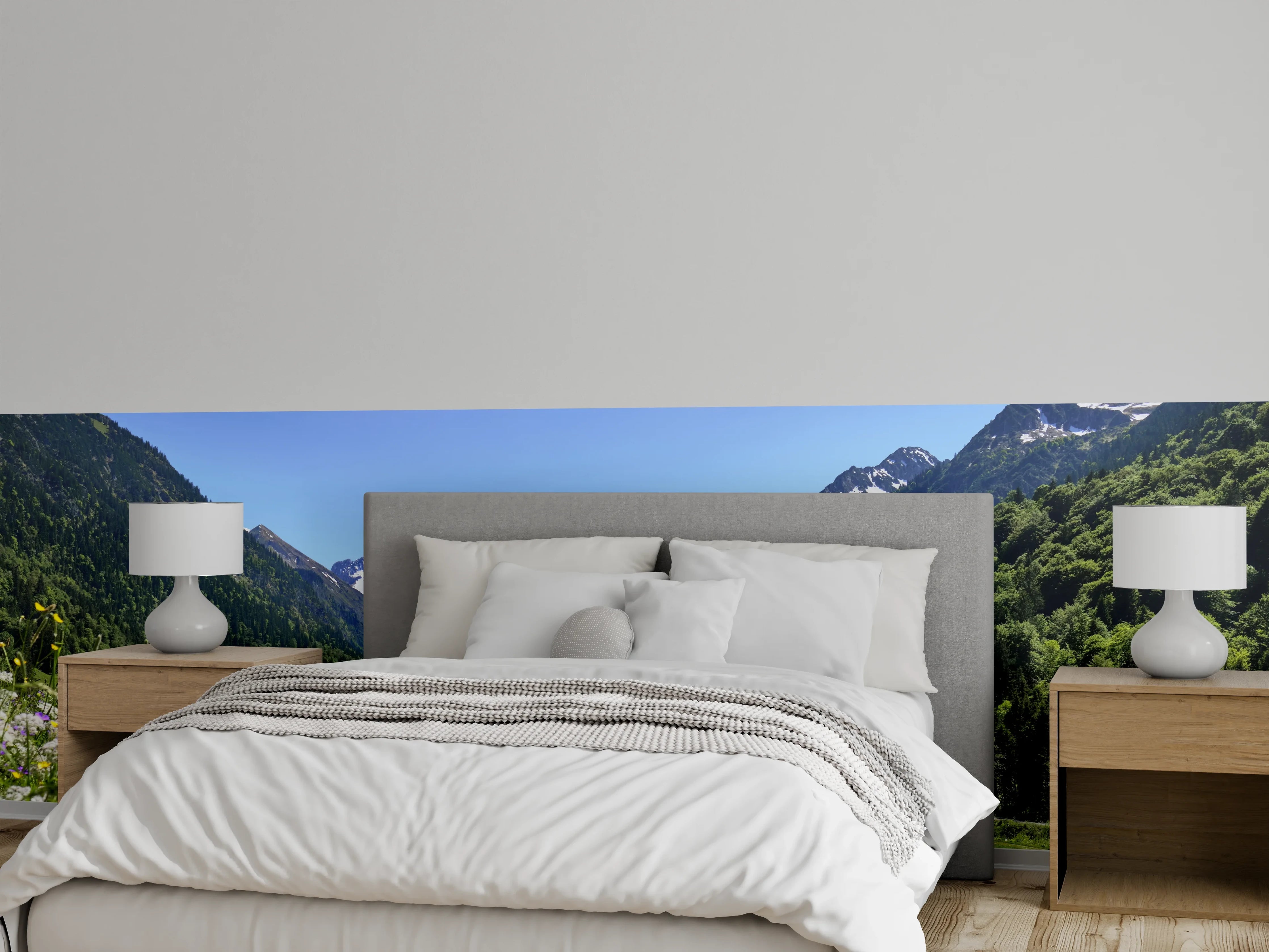 Wandverkleidung Schlafzimmer - Alpenblumen Panorama Natur Wandbild