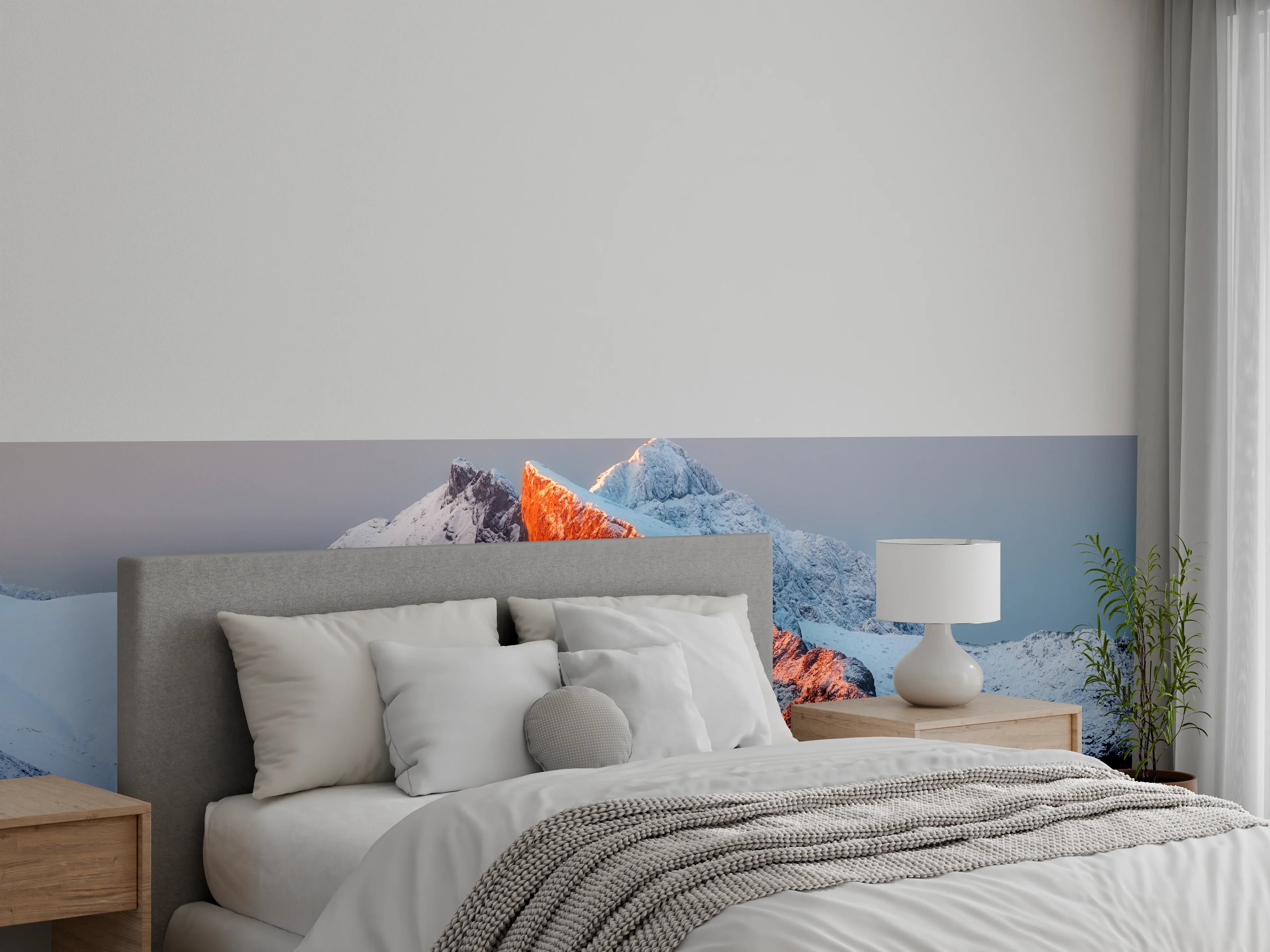 Wandverkleidung Schlafzimmer - Alpengipfel im Sonnenaufgang, Winterpanorama