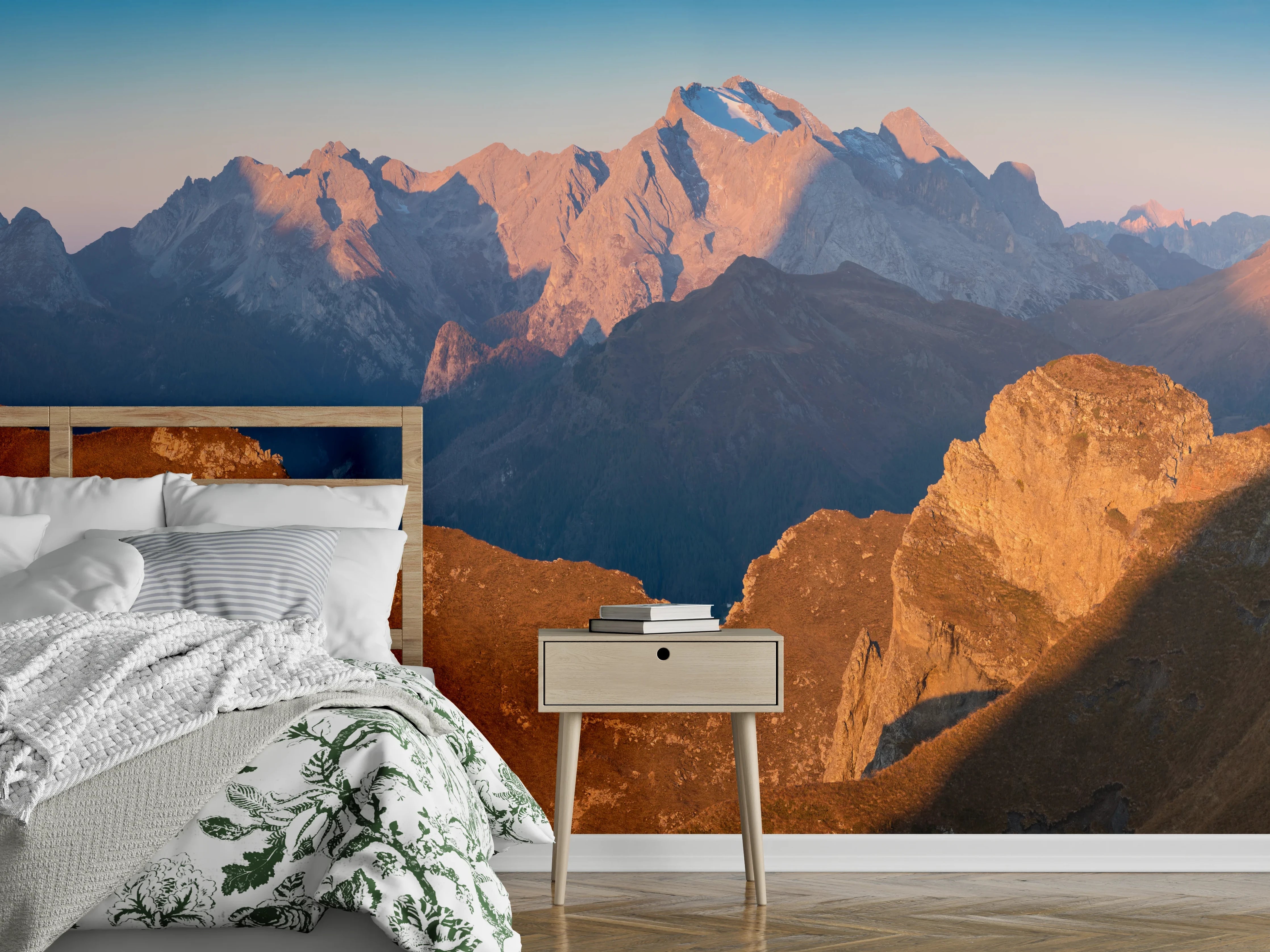 Wandverkleidung Schlafzimmer - Alpenpanorama Berge Sonnenaufgang Natur