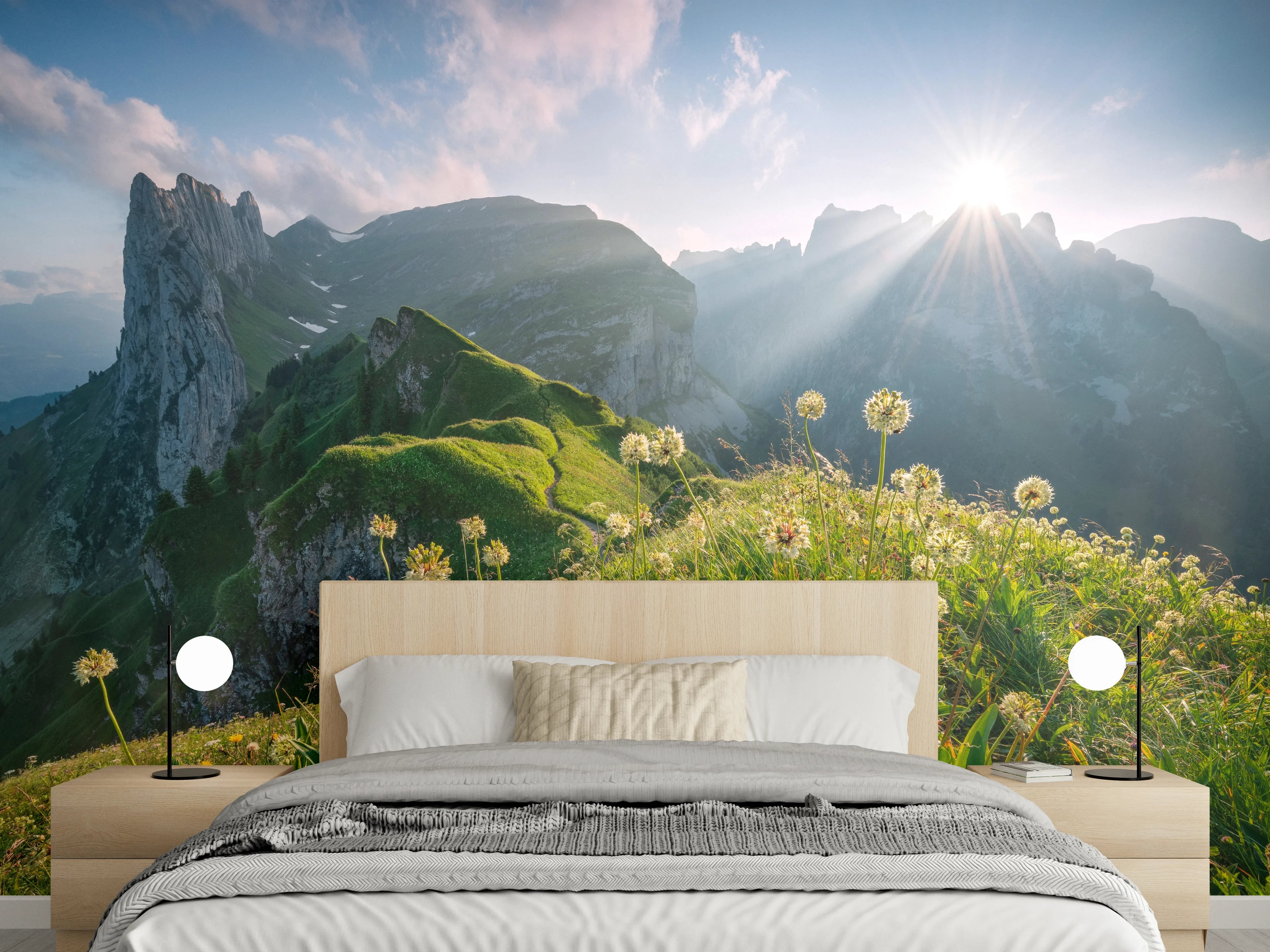 Wandverkleidung Schlafzimmer - Alpenpanorama Sonnenaufgang Natur