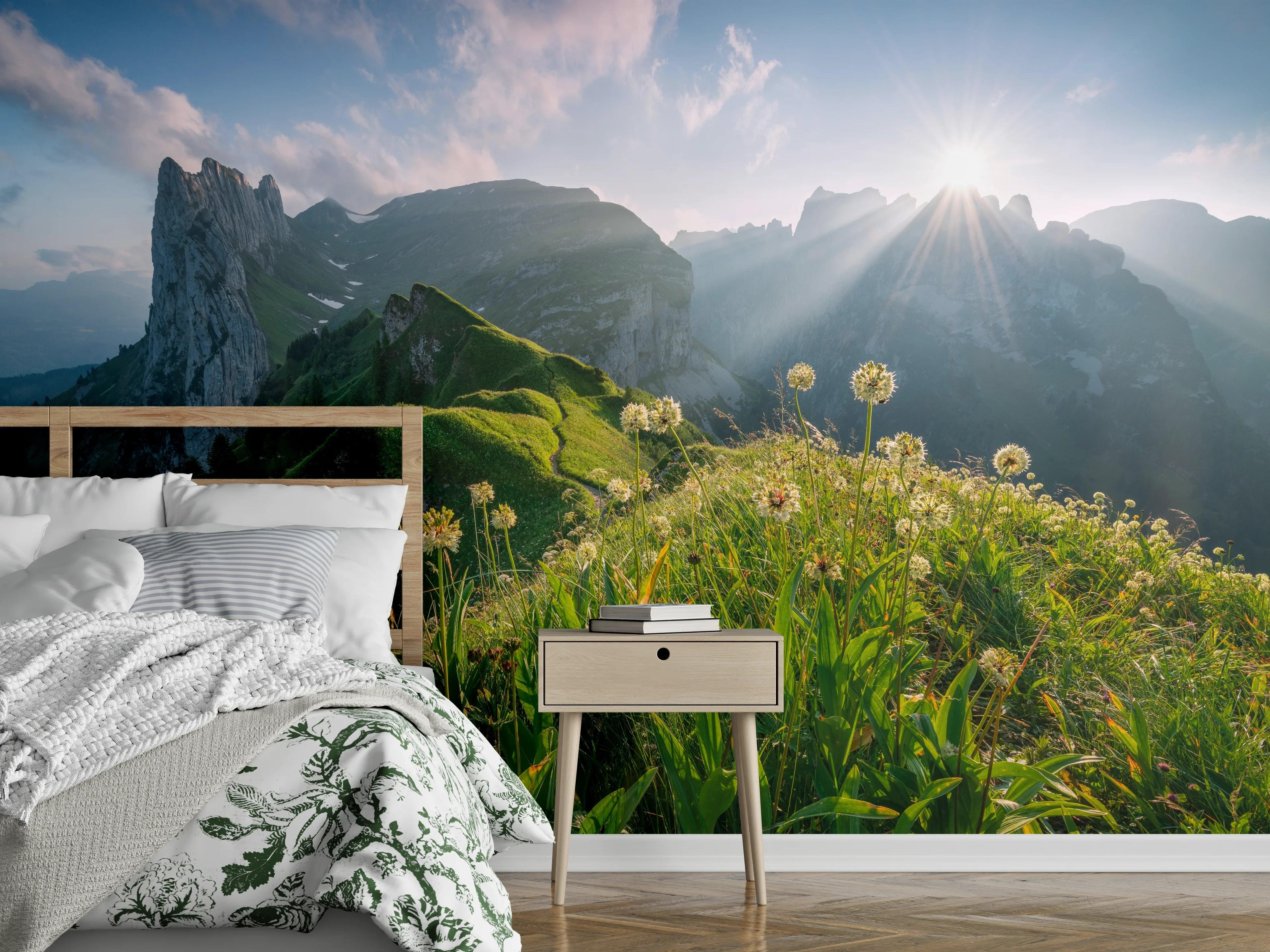 Wandverkleidung Schlafzimmer - Alpenpanorama Sonnenaufgang Natur