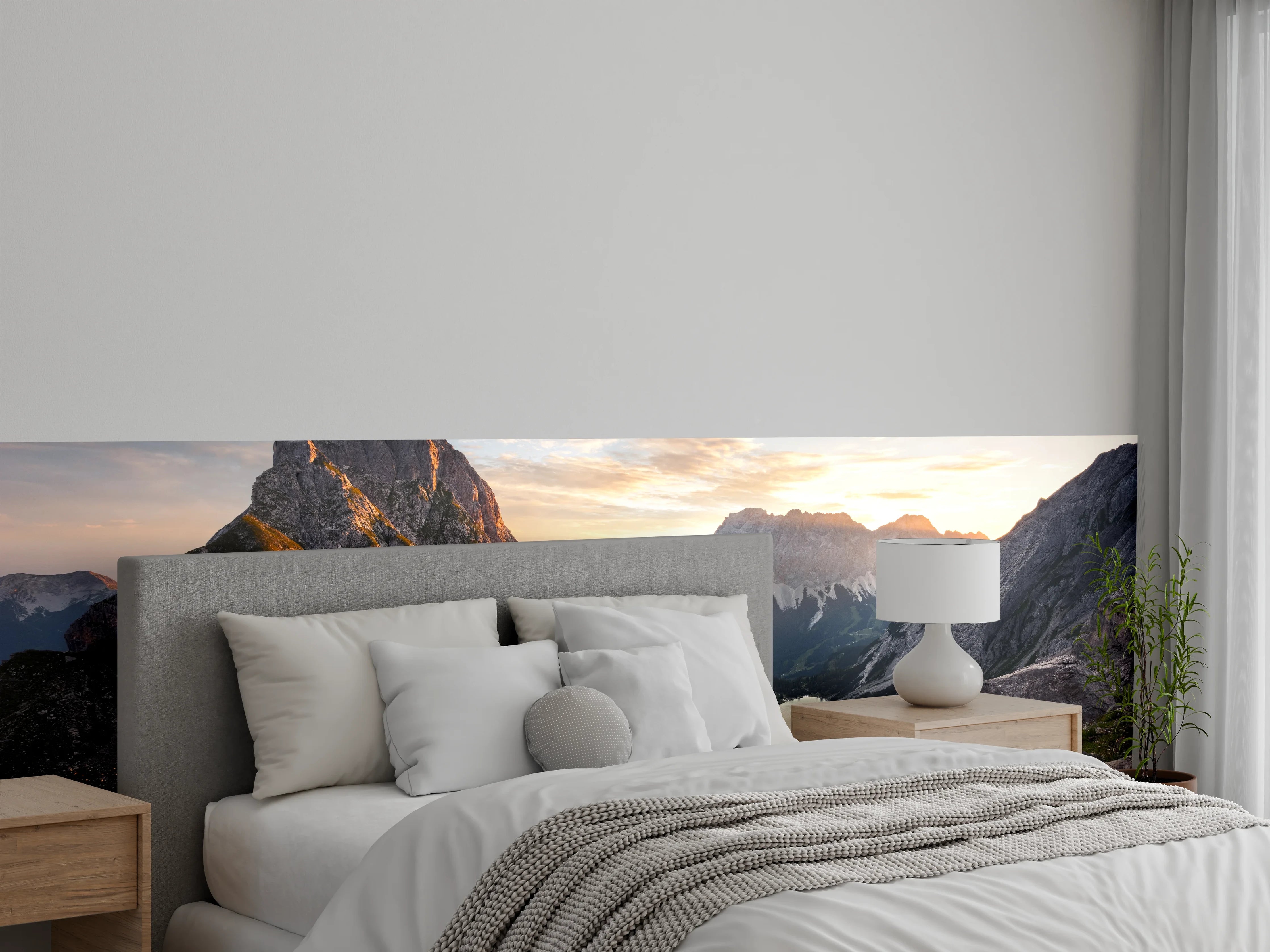 Wandverkleidung Schlafzimmer - Alpenpanorama Sonnenuntergang Berge See