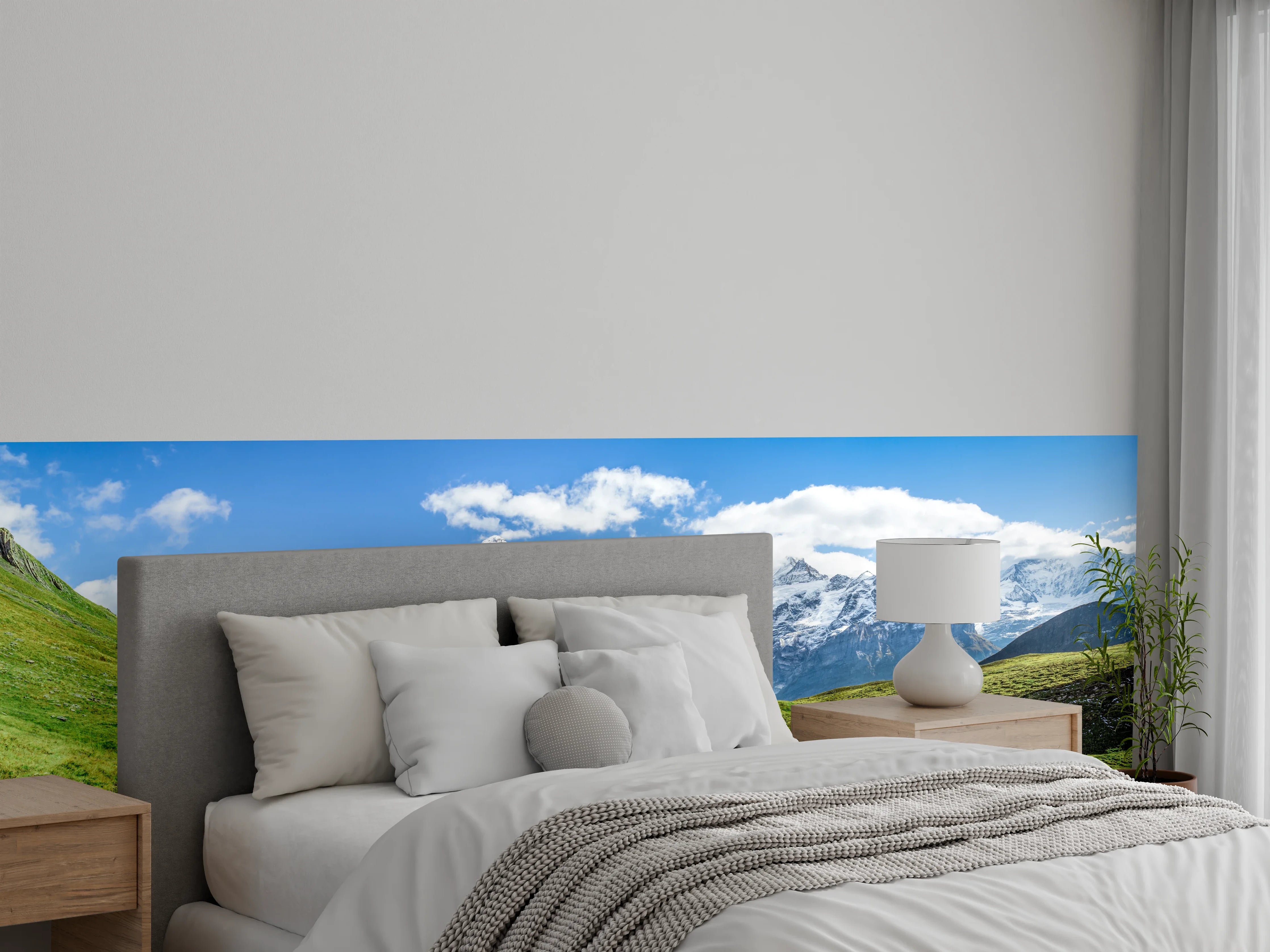 Wandverkleidung Schlafzimmer - Alpenpanorama mit Wiesenpfad