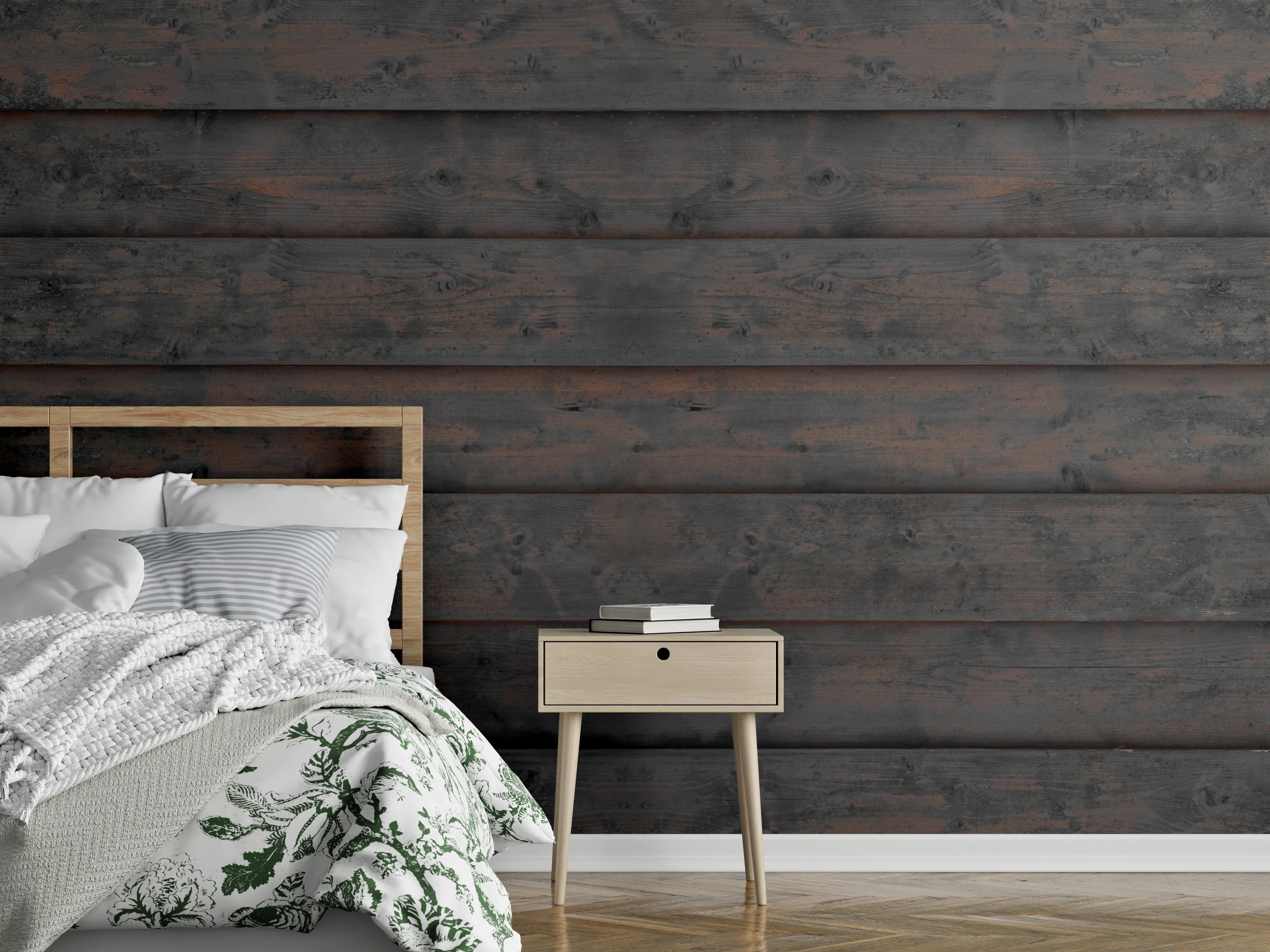 Wandverkleidung Schlafzimmer - Alt braun lackierte Holzbretter