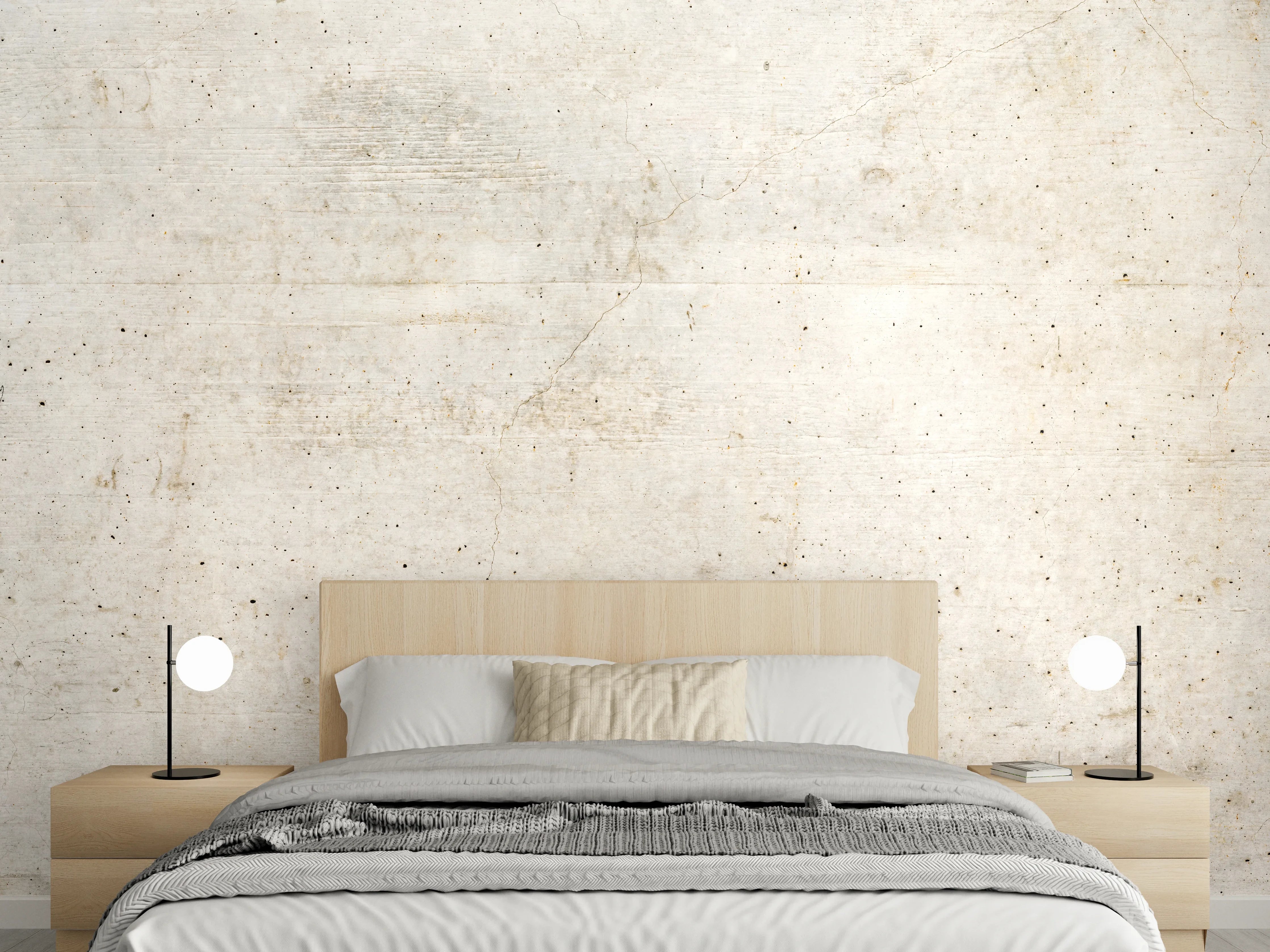 Wandverkleidung Schlafzimmer - Alte Betonwandtextur mit Holzmaserung