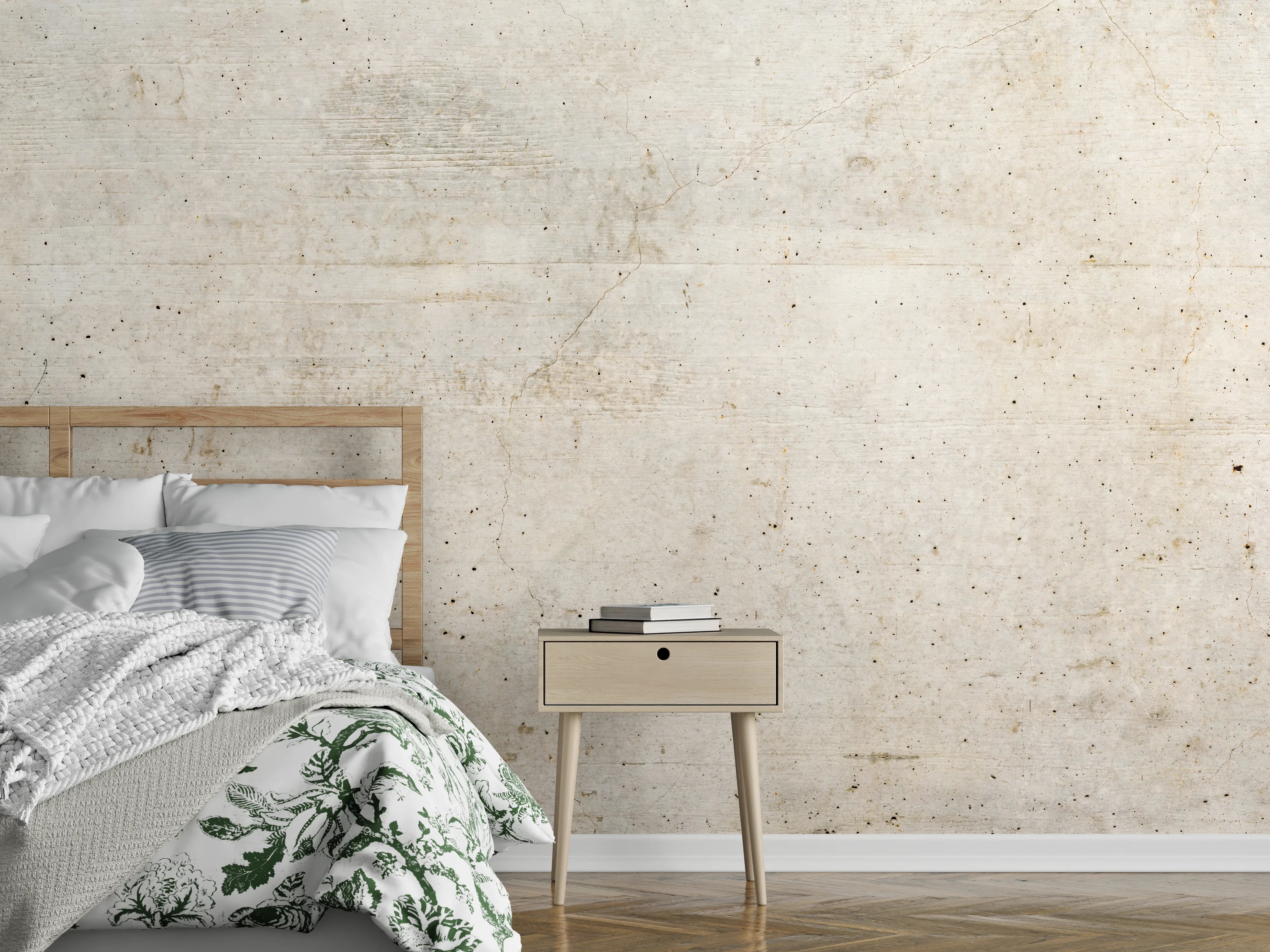 Wandverkleidung Schlafzimmer - Alte Betonwandtextur mit Holzmaserung