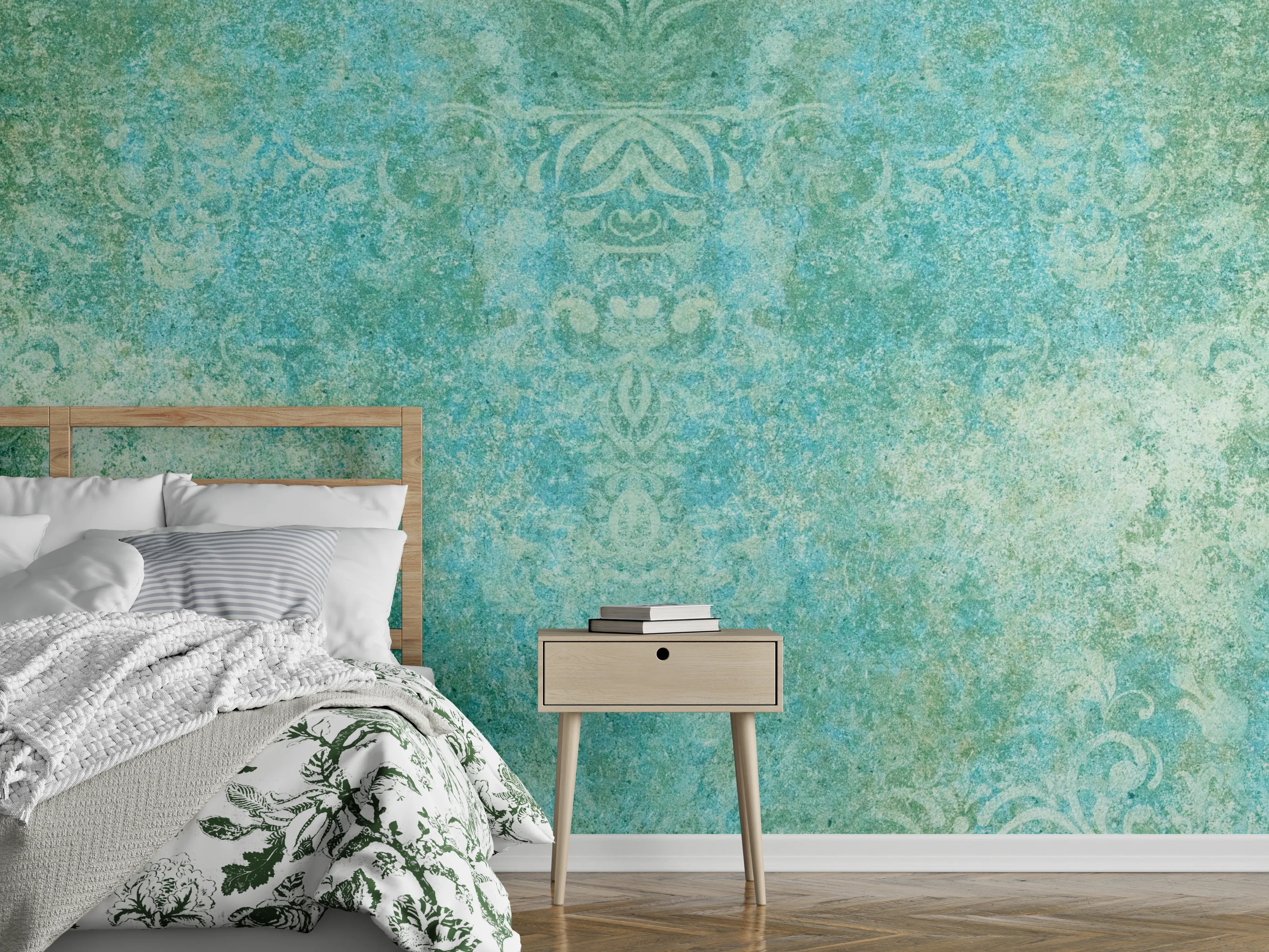 Wandverkleidung Schlafzimmer - Alte blaugrüne Vintage-Fliesen