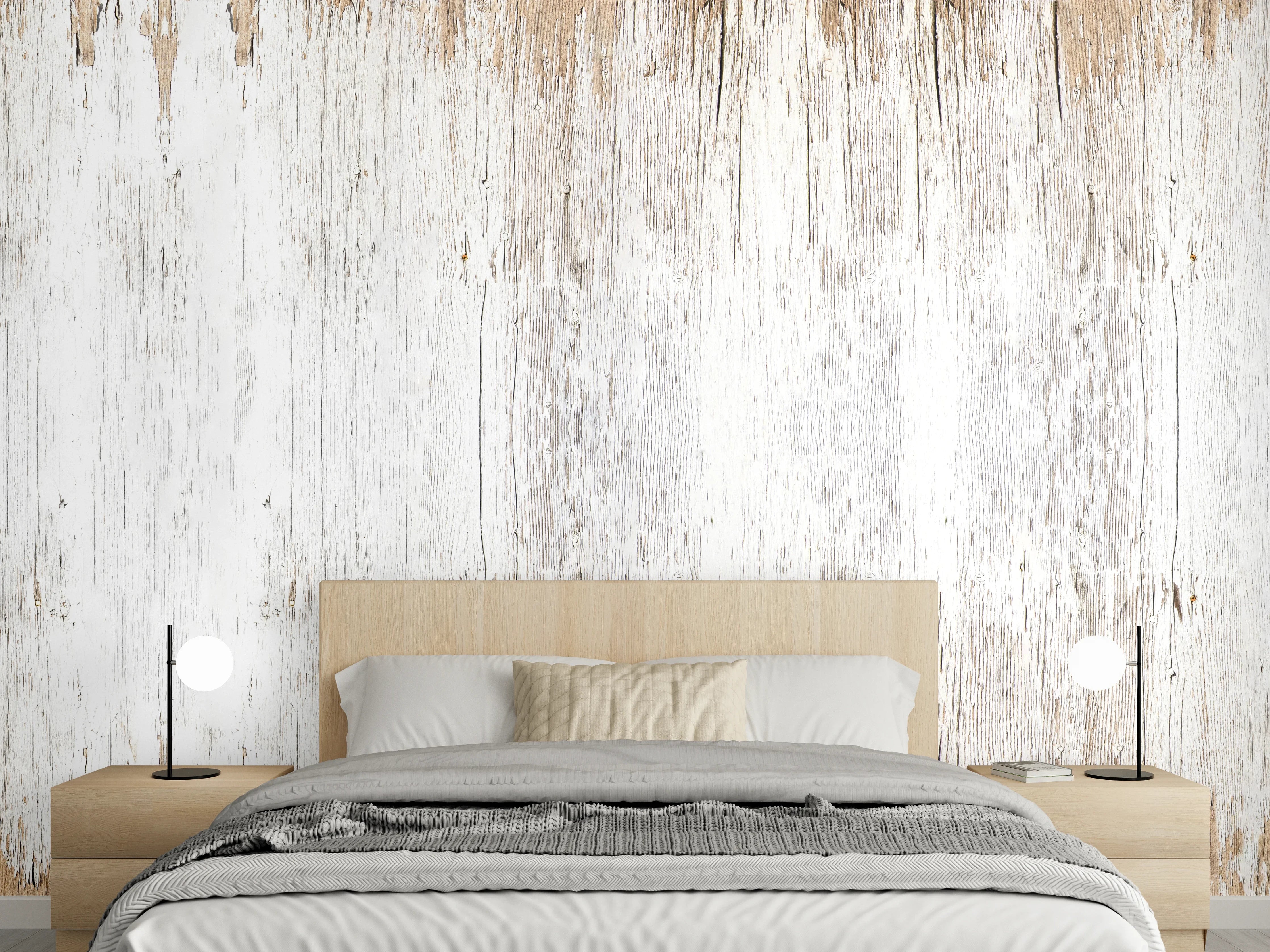 Wandverkleidung Schlafzimmer - Alte weiße lackierte Holzstruktur