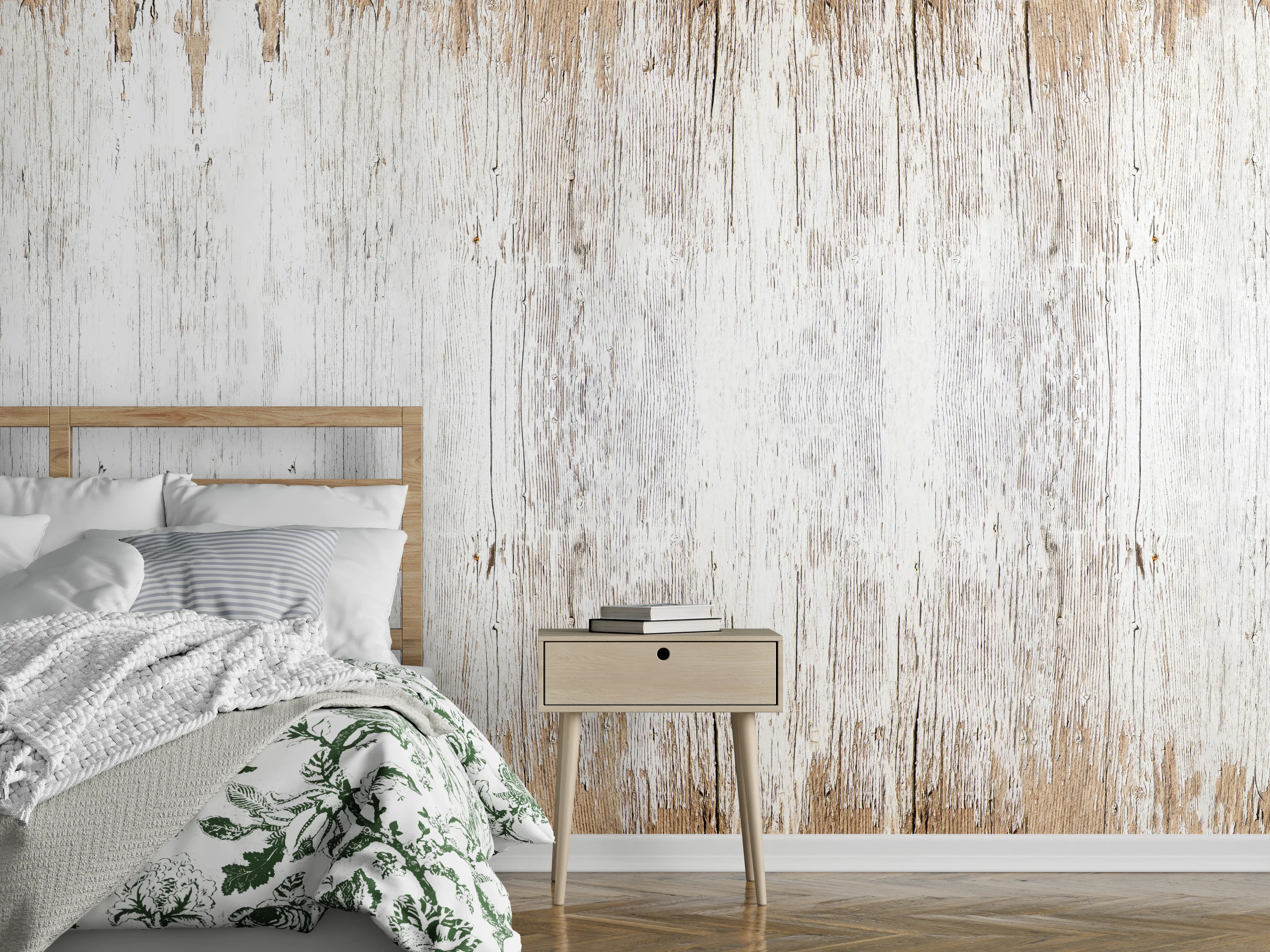 Wandverkleidung Schlafzimmer - Alte weiße lackierte Holzstruktur