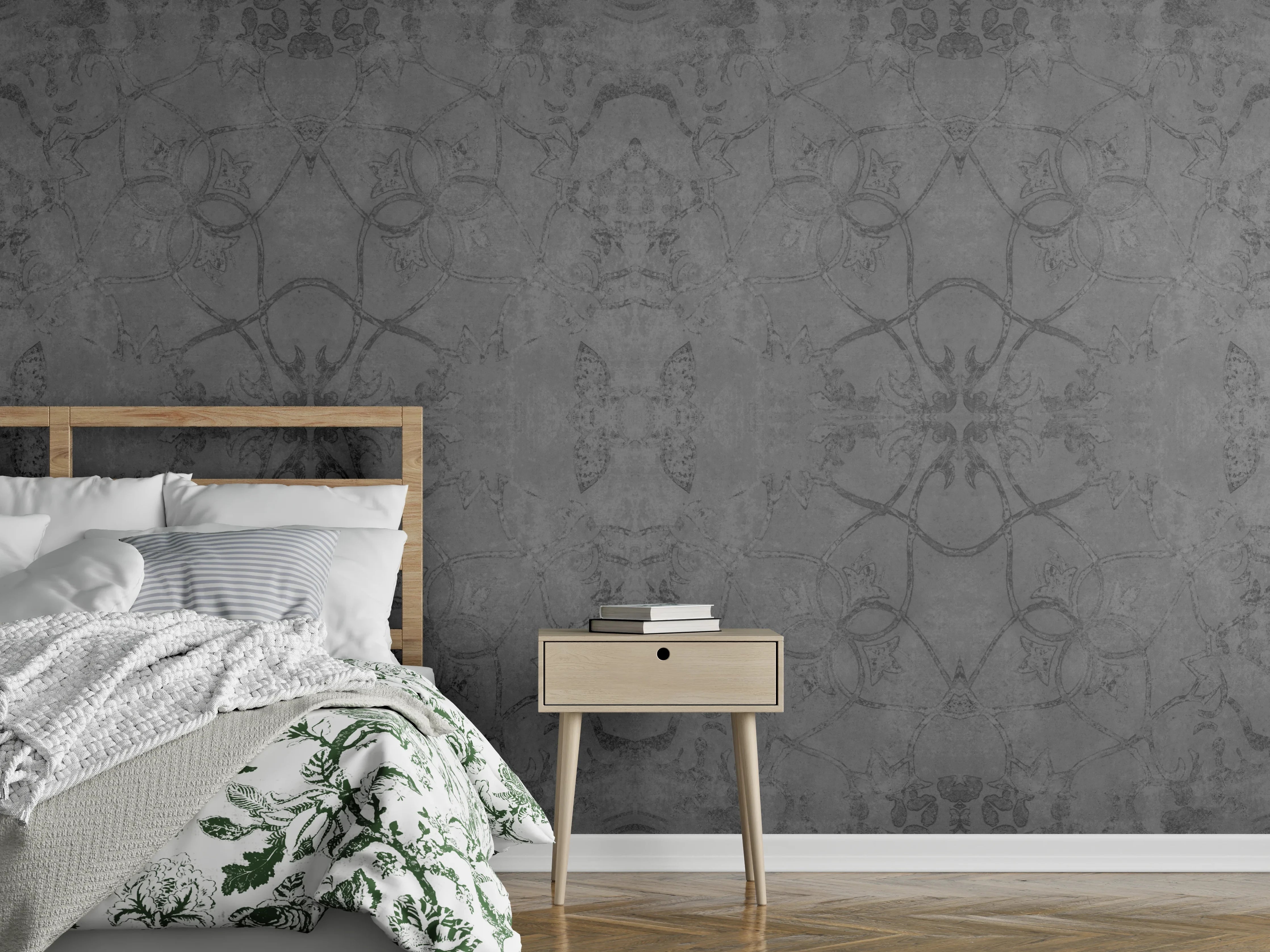 Wandverkleidung Schlafzimmer - Altes anthrazitgraues Vintage Muster