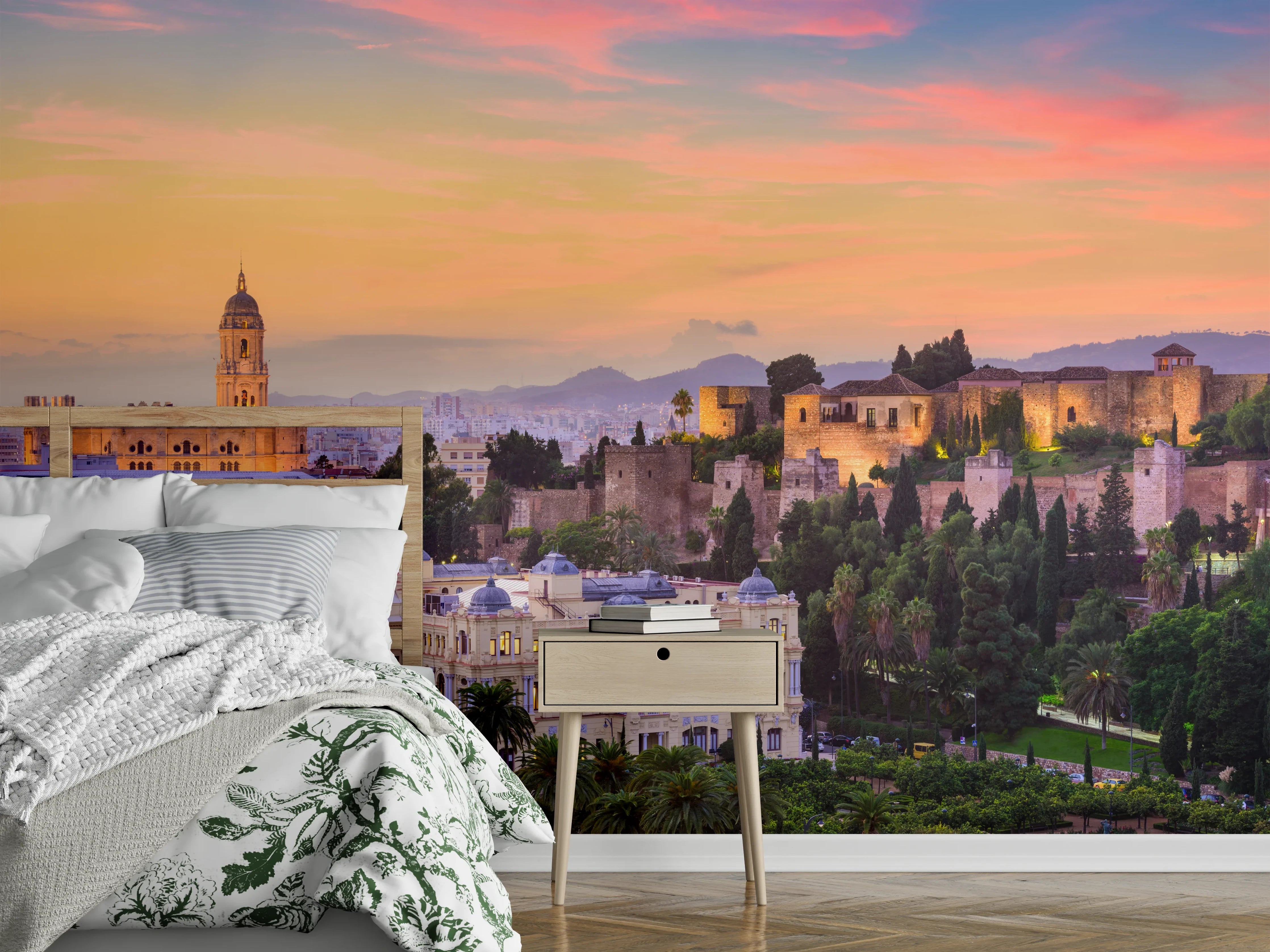 Wandverkleidung Schlafzimmer - Andalusien Skyline Sonnenuntergang Wandbild