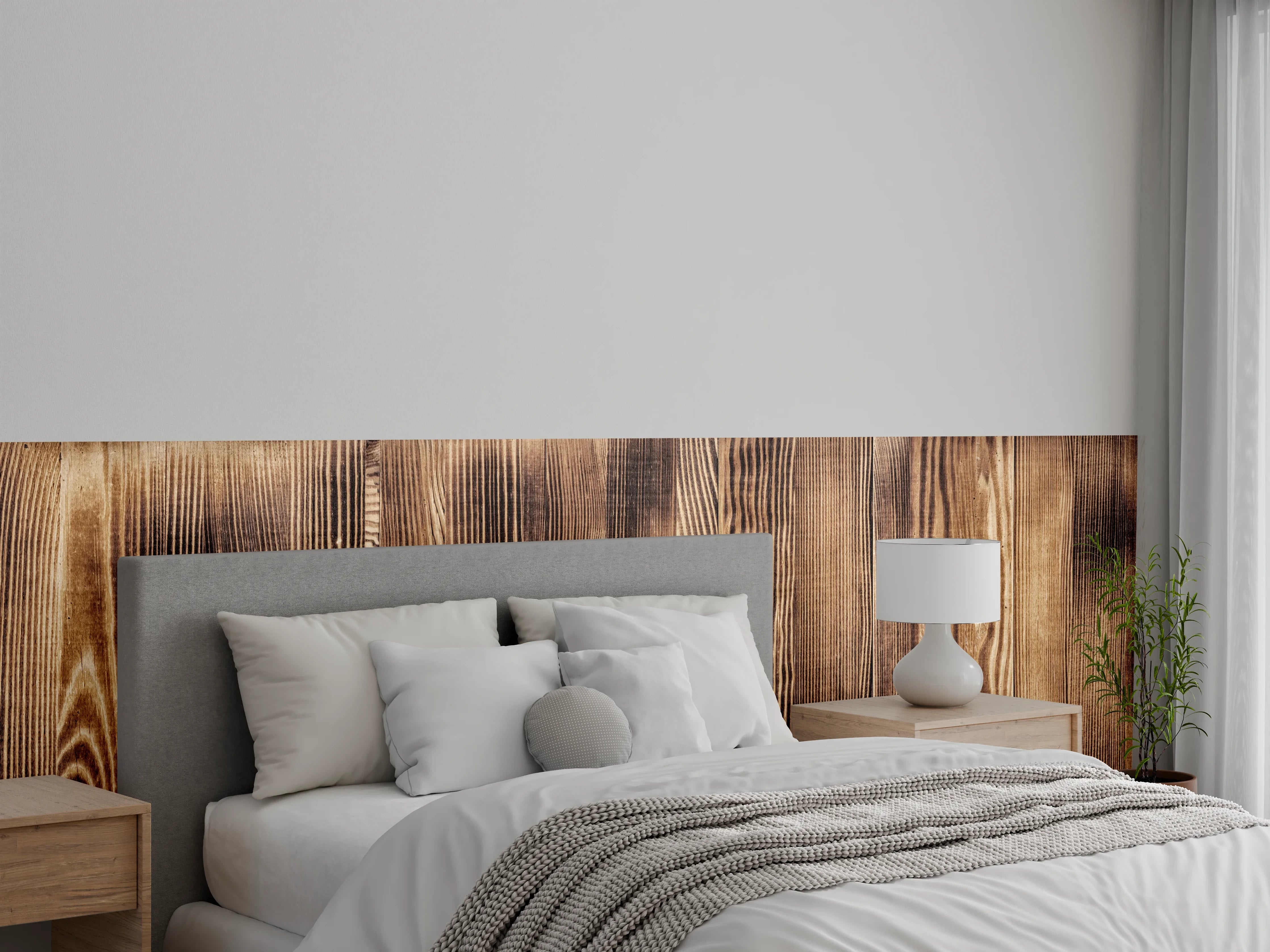 Wandverkleidung Schlafzimmer - Angebrannte Naturholzplatte