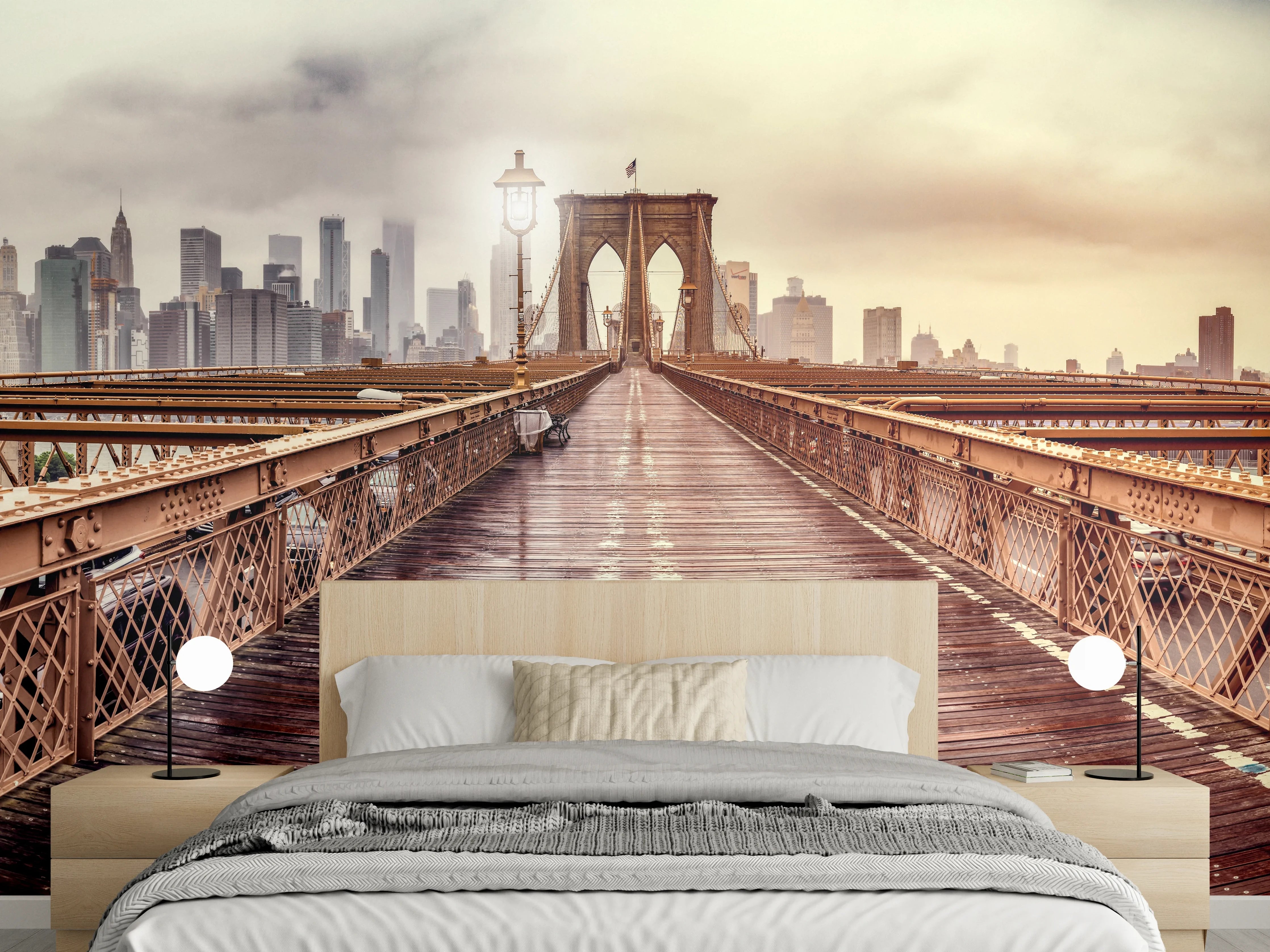 Wandverkleidung Schlafzimmer - Ansicht der Brücke auf die Stadt