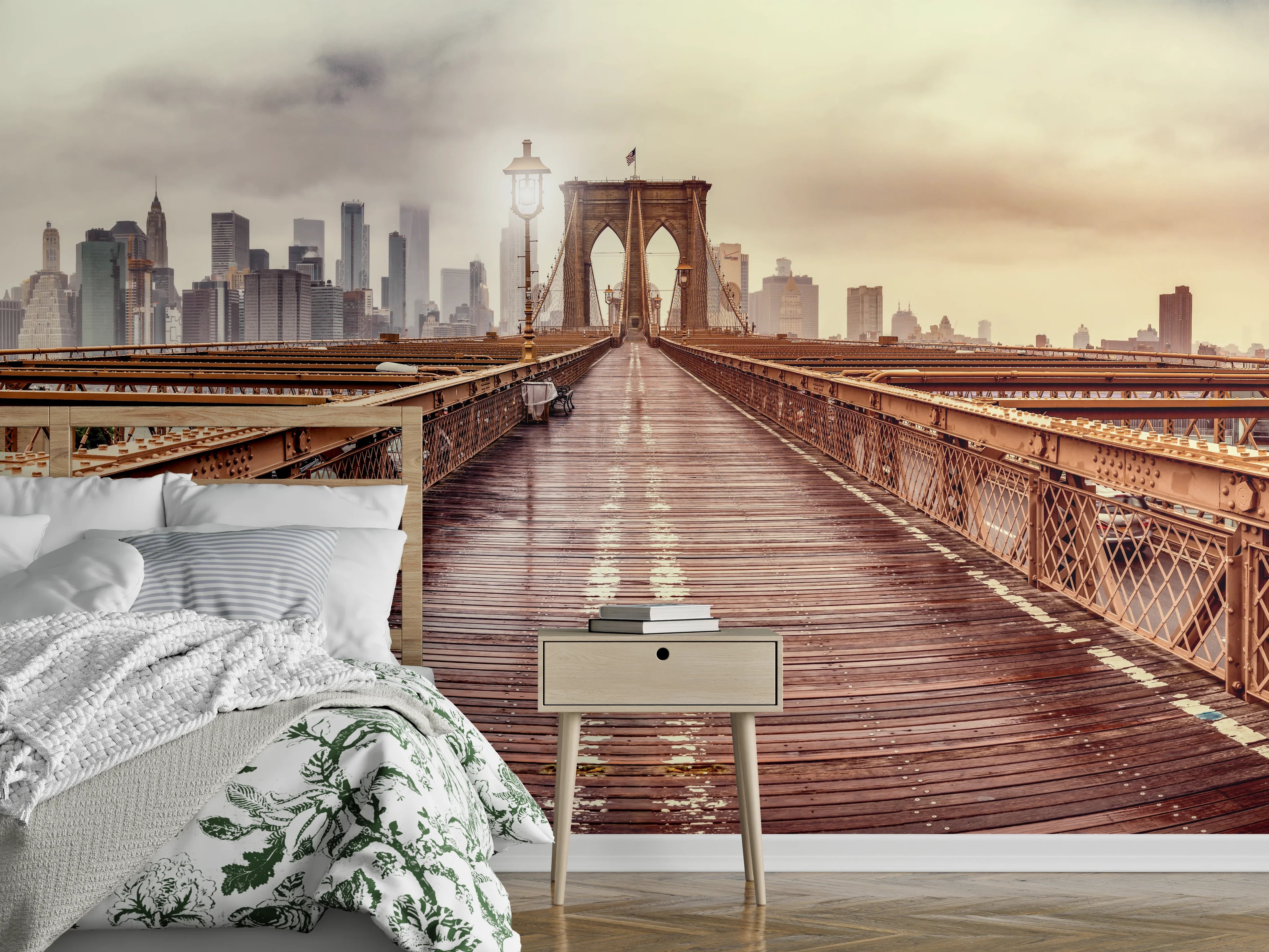 Wandverkleidung Schlafzimmer - Ansicht der Brücke auf die Stadt