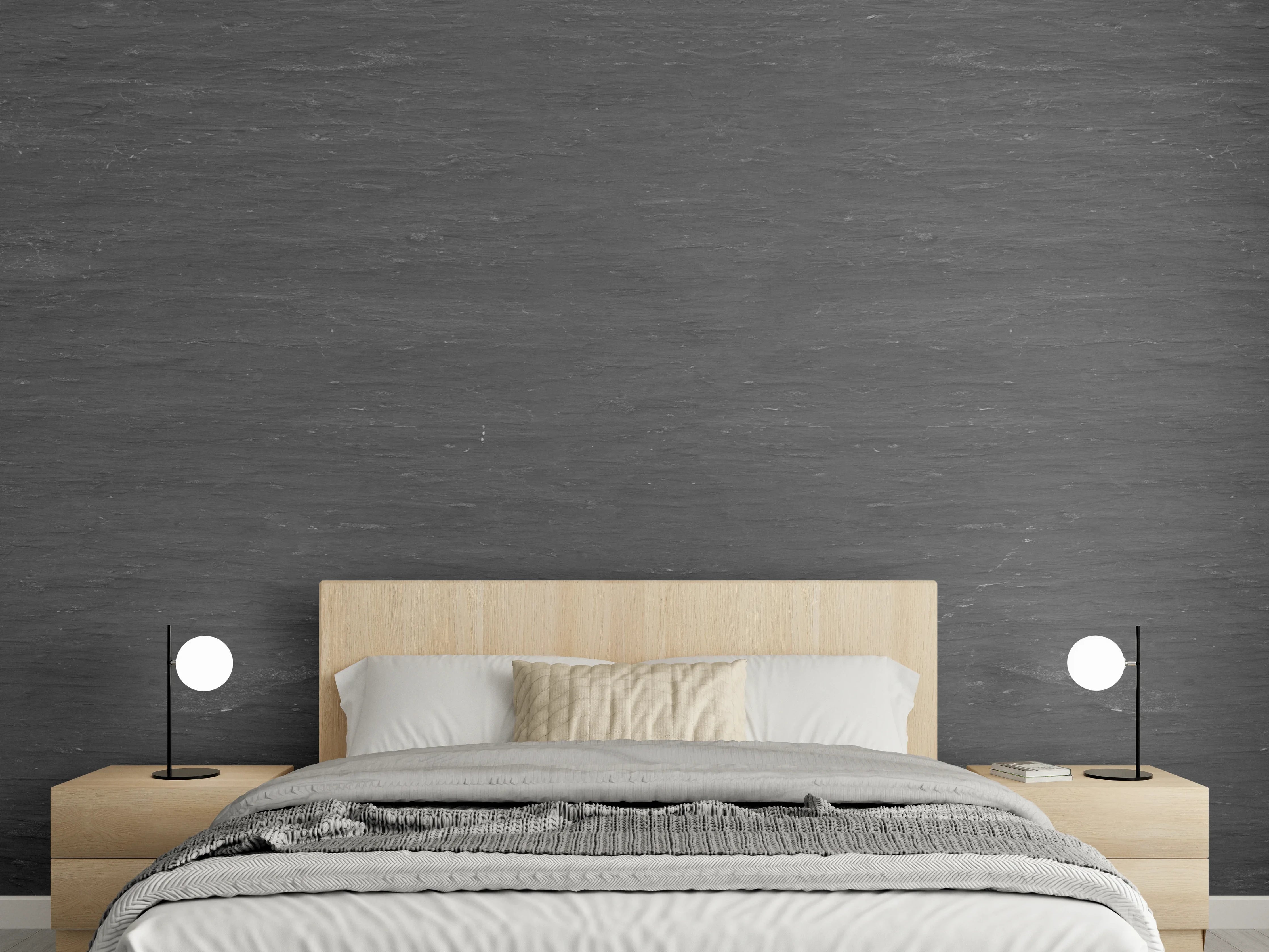 Wandverkleidung Schlafzimmer - Anthrazit Schiefer Textur Panorama