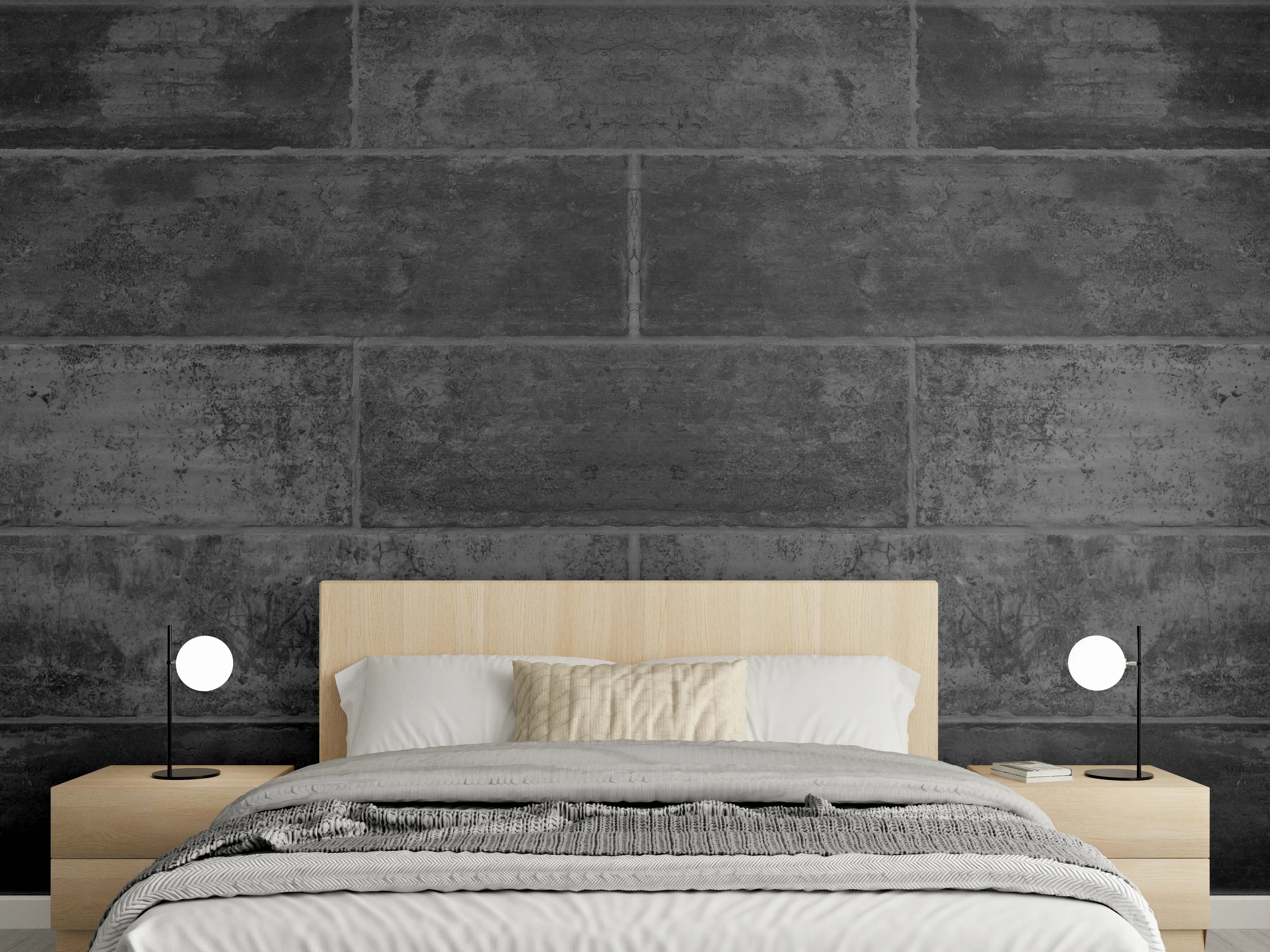 Wandverkleidung Schlafzimmer - Anthrazit beschädigte Zementmauer