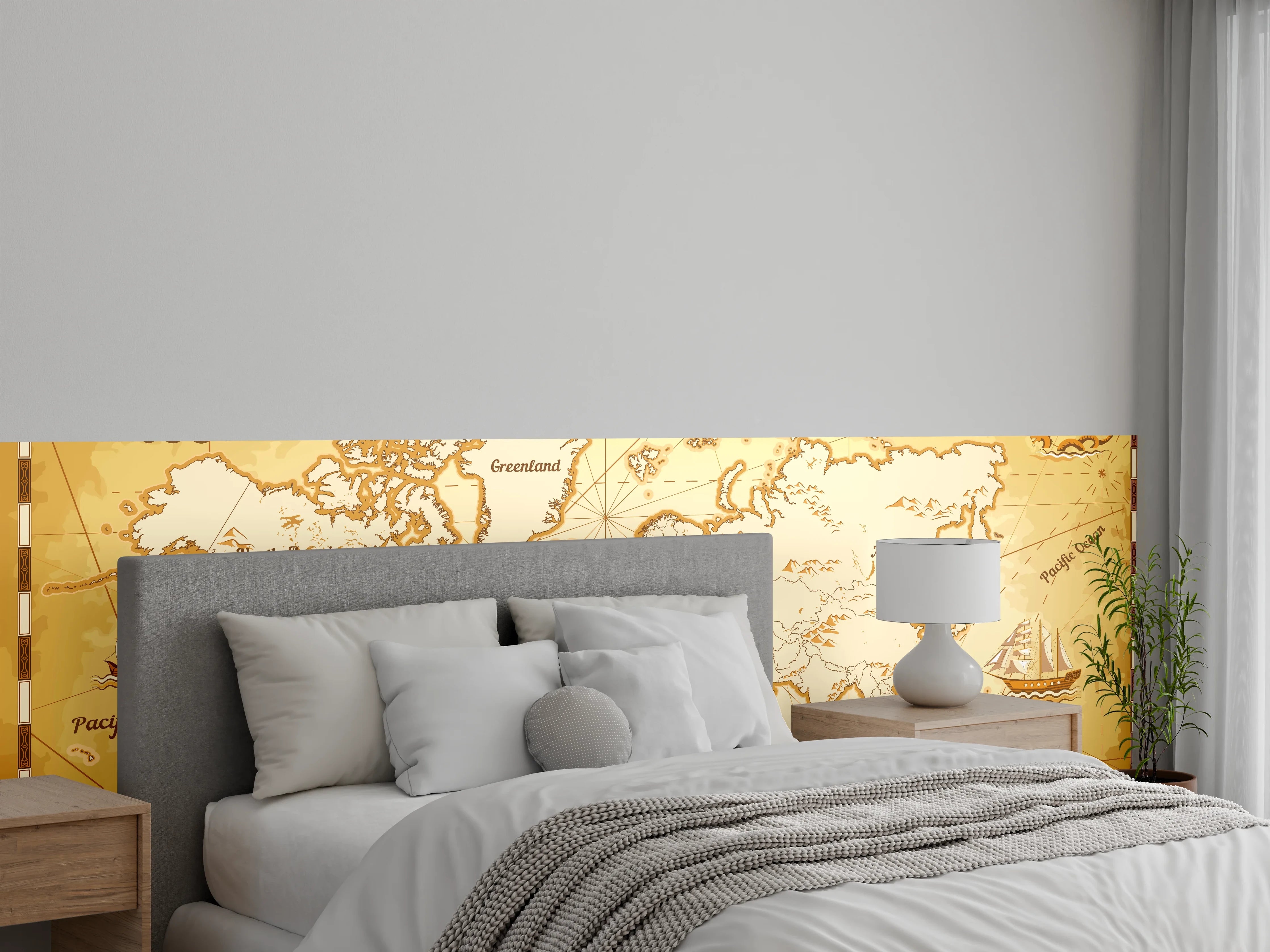 Wandverkleidung Schlafzimmer - Antike Schatzkarte mit Weltkartenmotiven