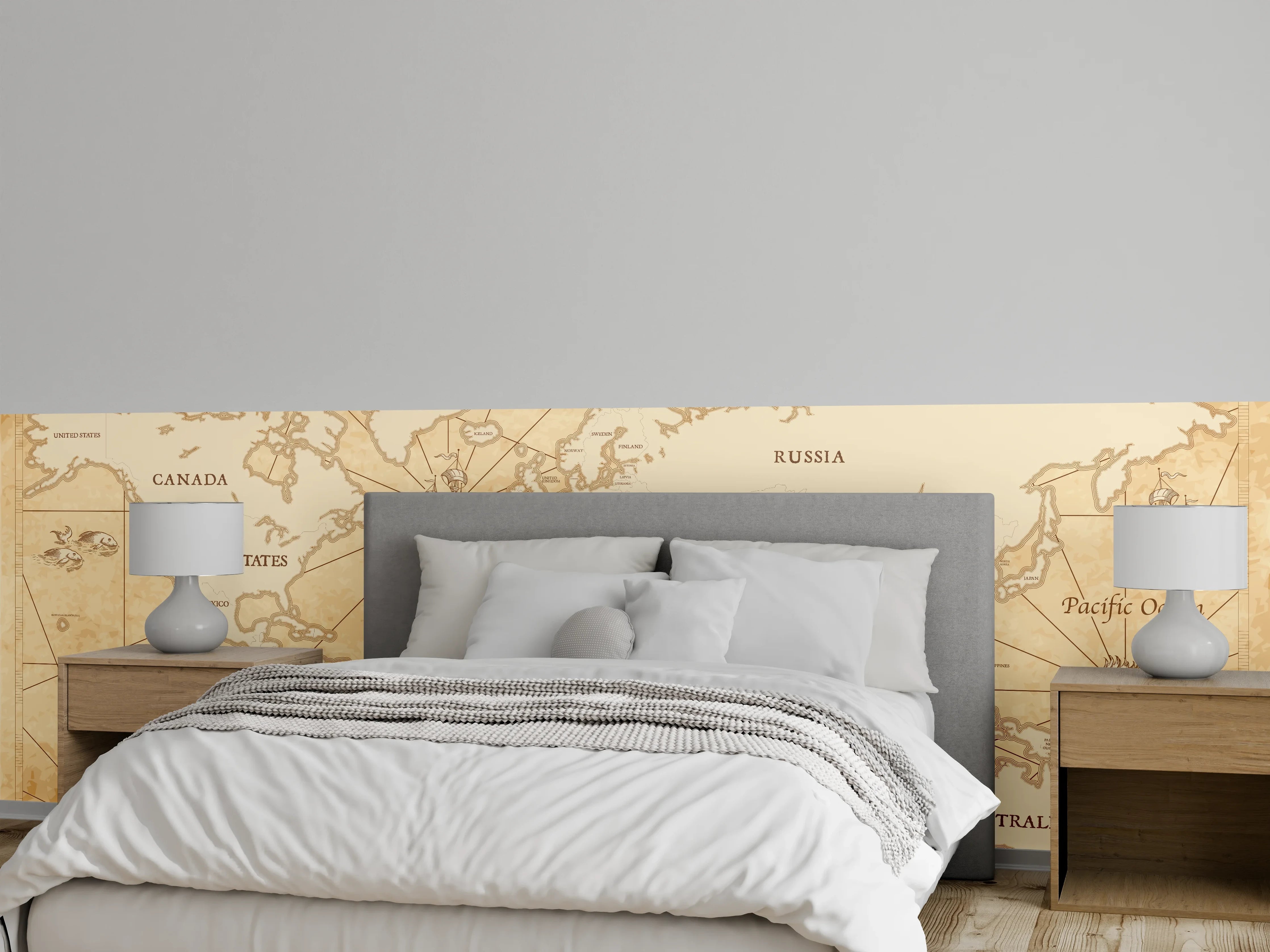 Wandverkleidung Schlafzimmer - Antike Stil Weltkarte