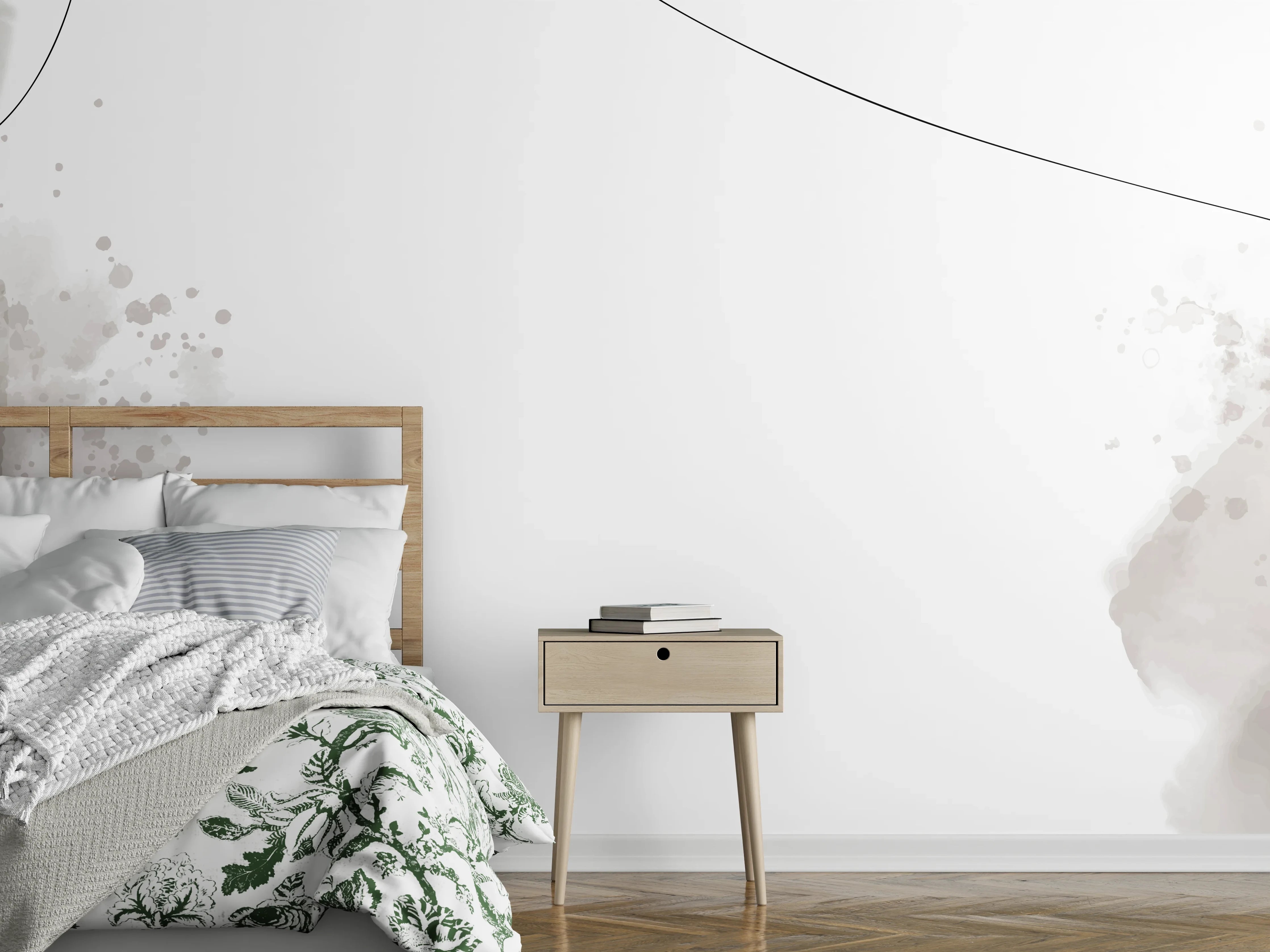 Wandverkleidung Schlafzimmer - Aquarell Abstrakt Grau Beige Weiß