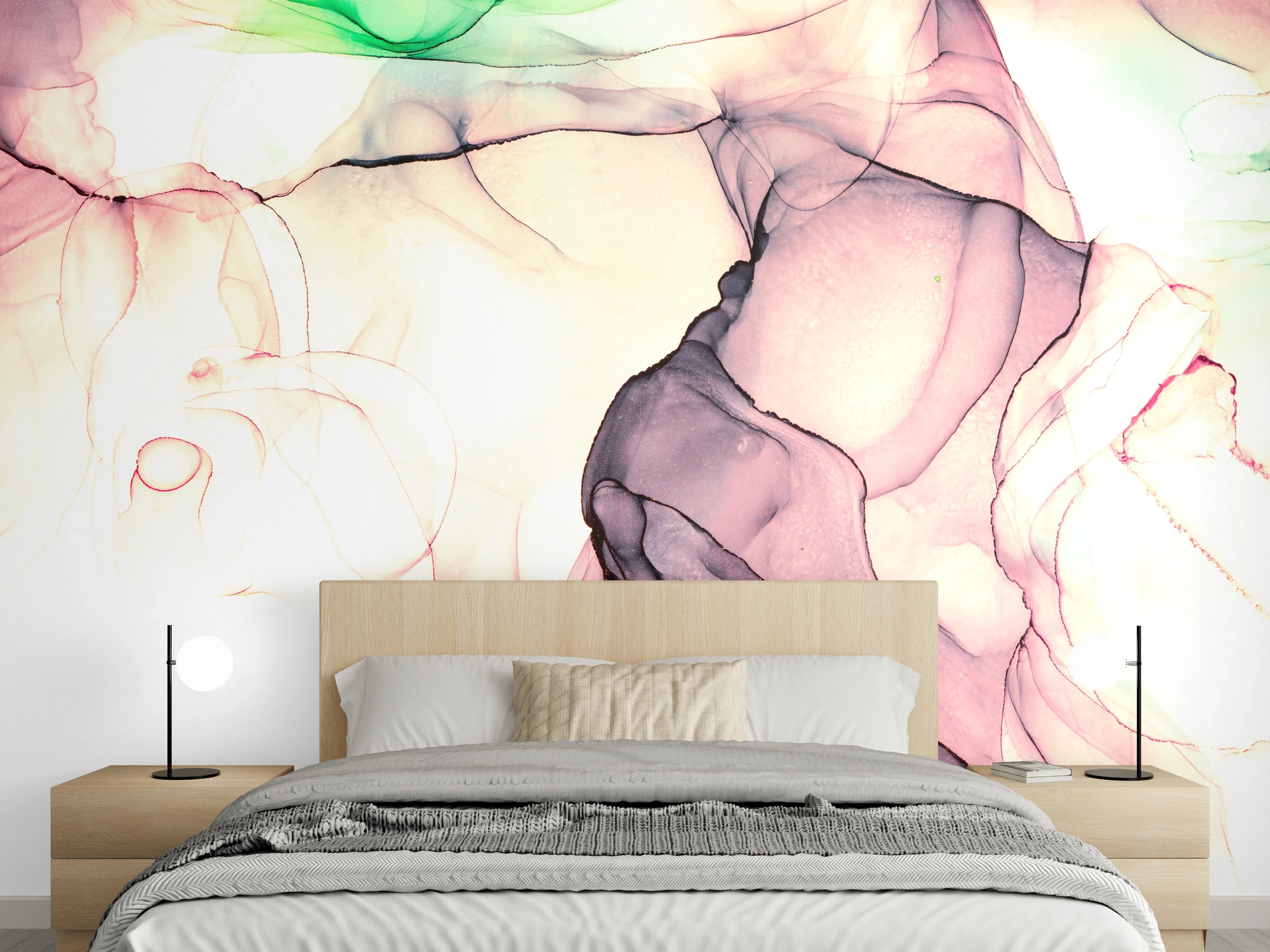 Wandverkleidung Schlafzimmer - Aquarell Abstrakt in Pastellfarben