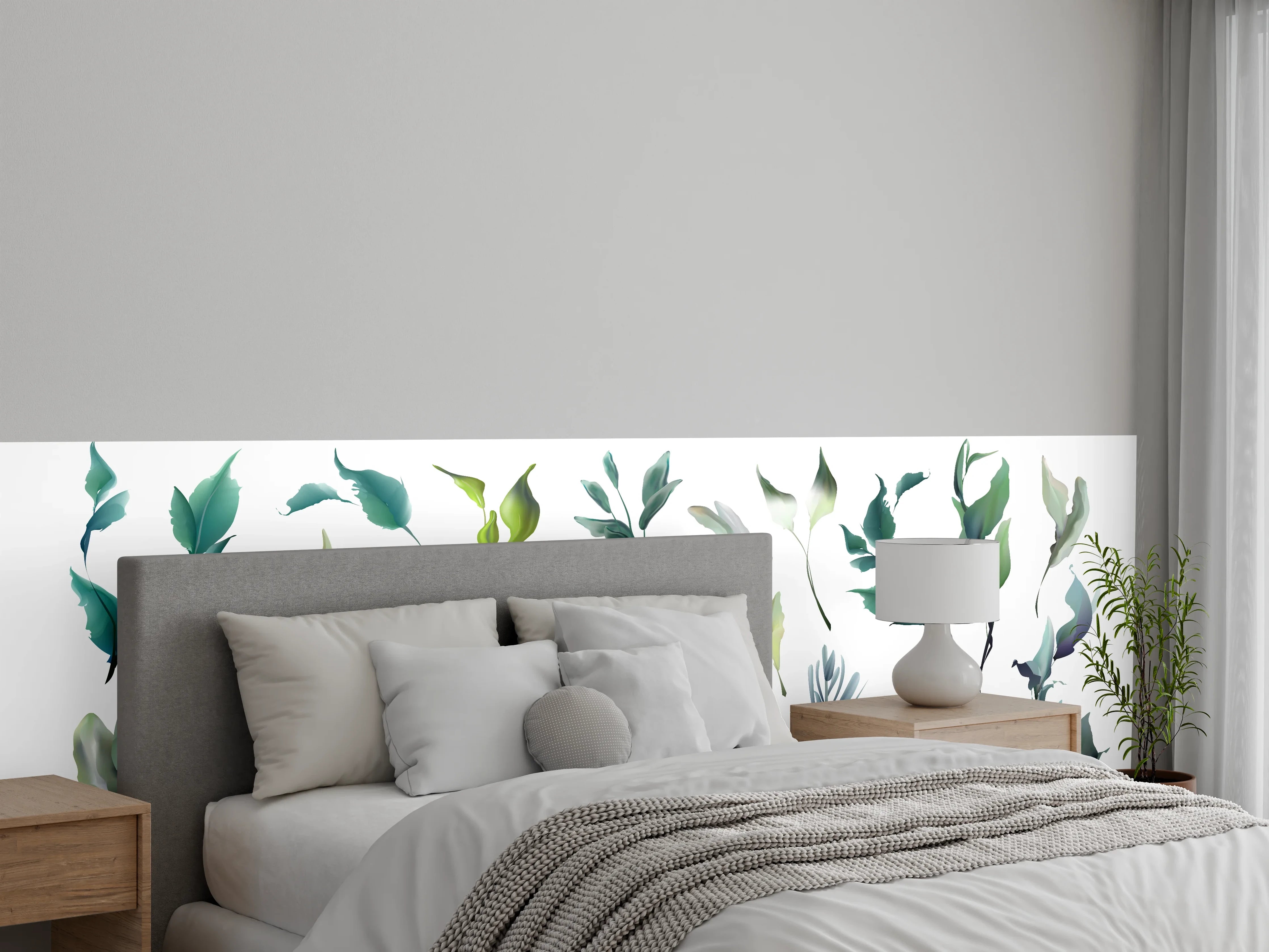 Wandverkleidung Schlafzimmer - Aquarell Blätter Silhouetten Set