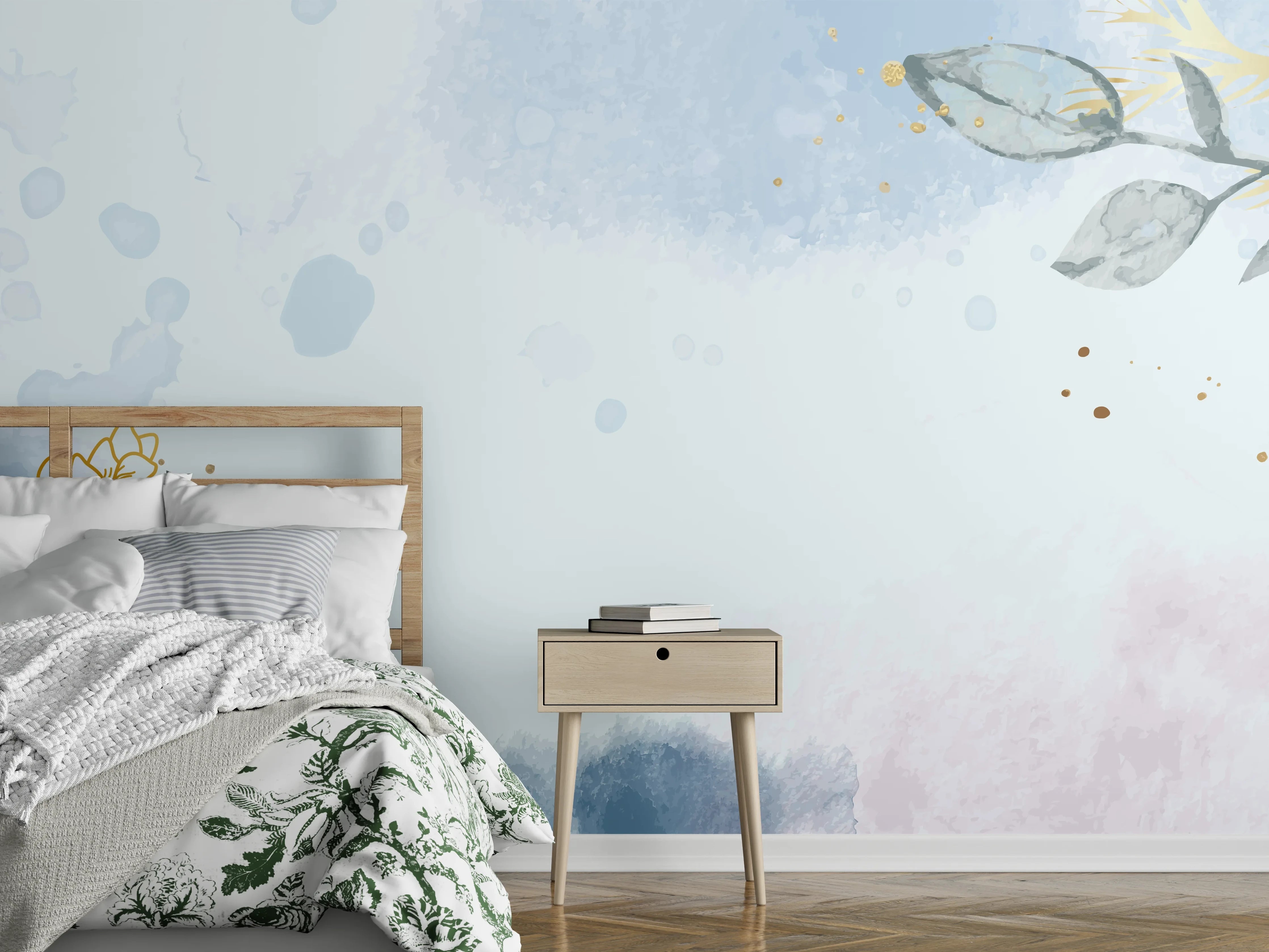 Wandverkleidung Schlafzimmer - Aquarell Blüten Pastell