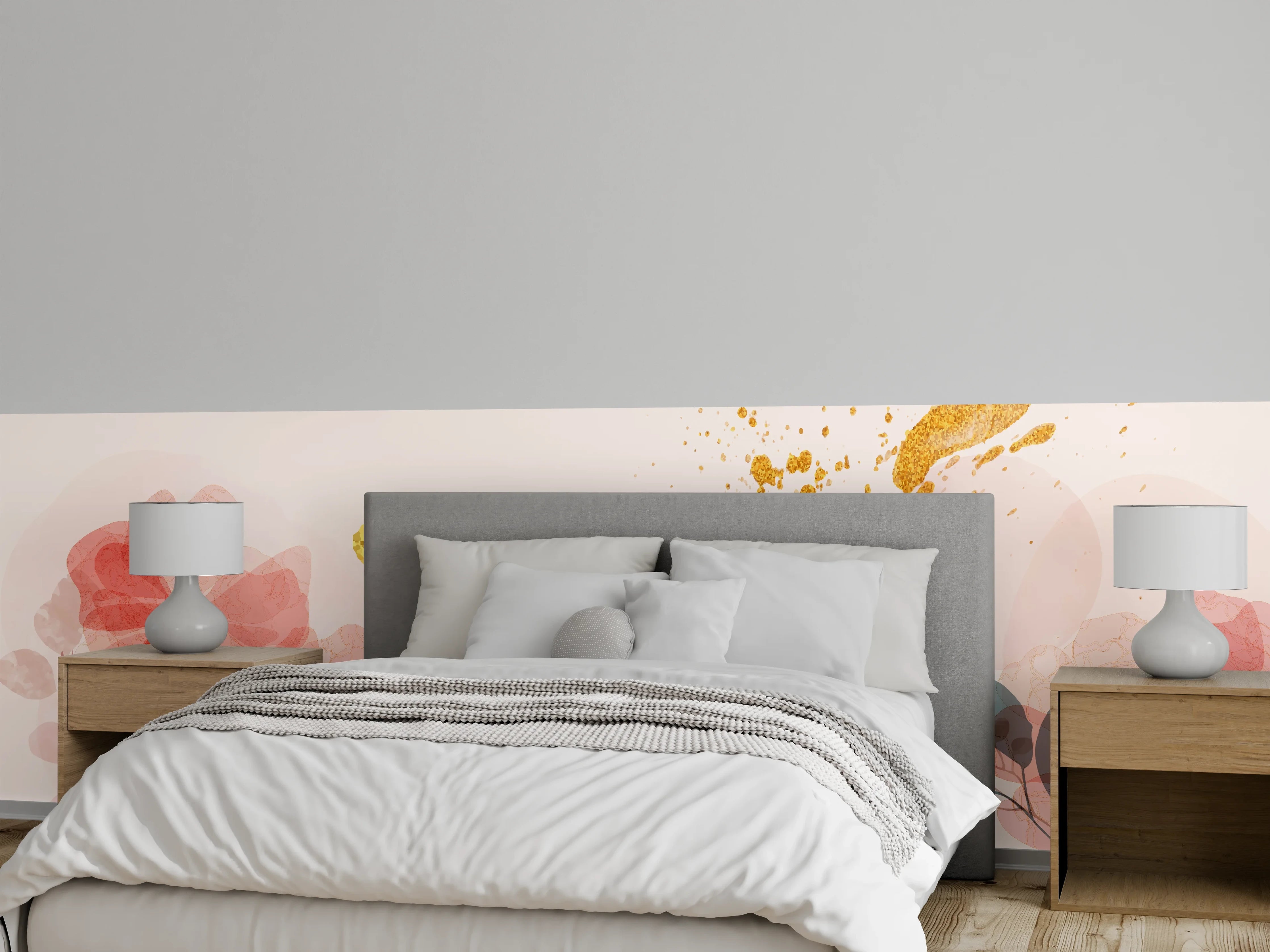 Wandverkleidung Schlafzimmer - Aquarell Blumen Abstrakt