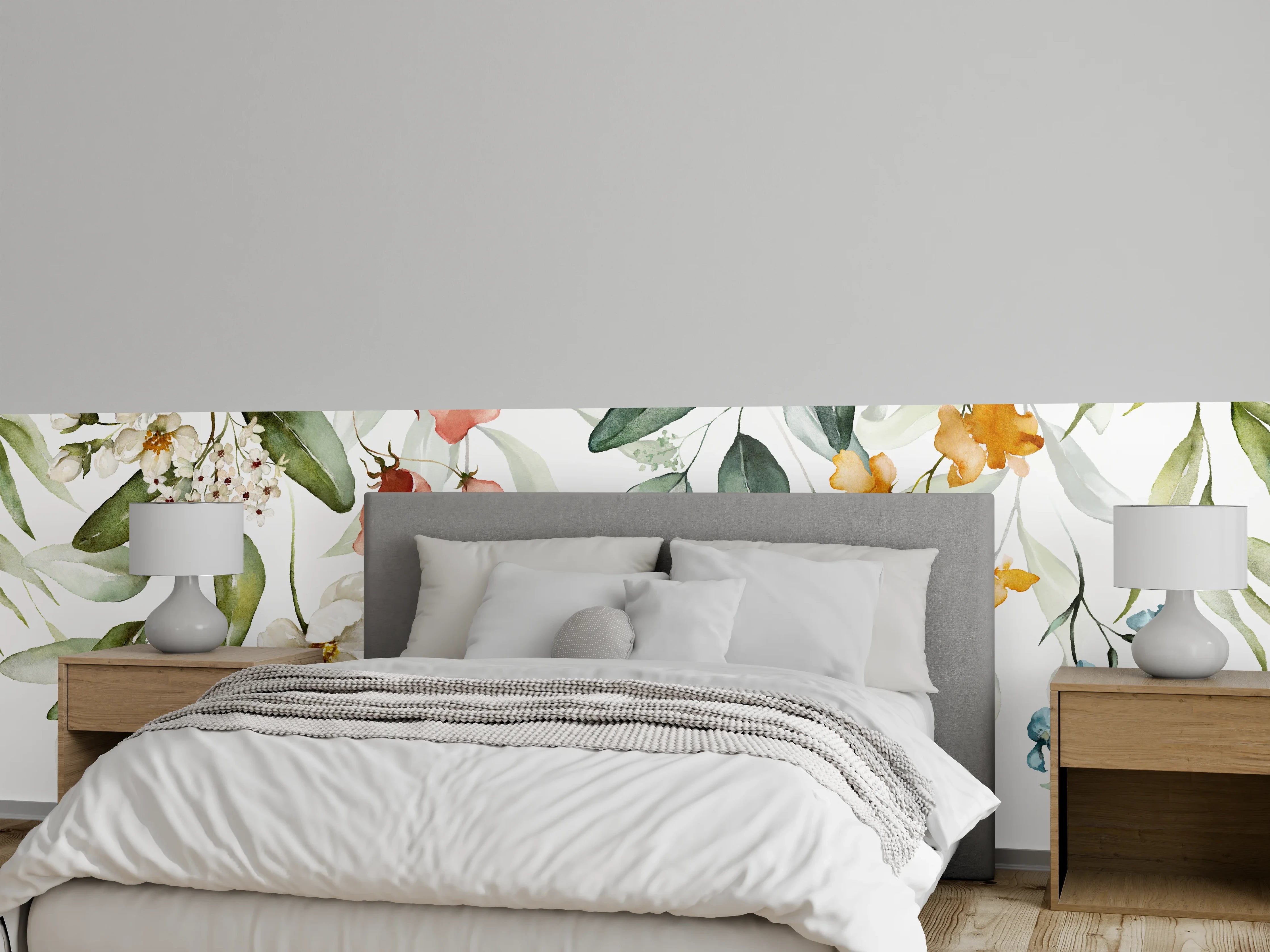 Wandverkleidung Schlafzimmer - Aquarell Blumen Pastell Wanddekor