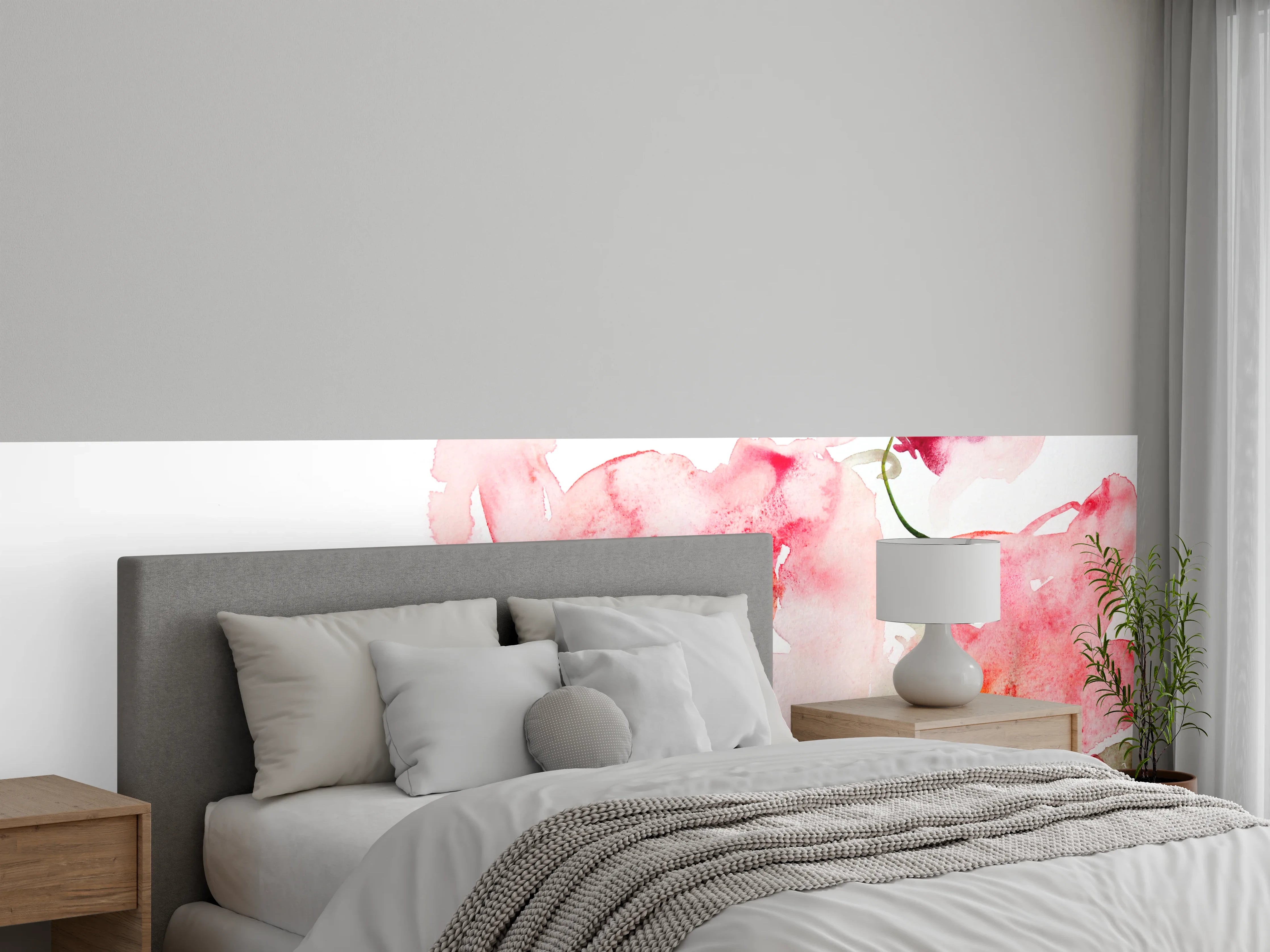 Wandverkleidung Schlafzimmer - Aquarell Blumen mit Weißraum