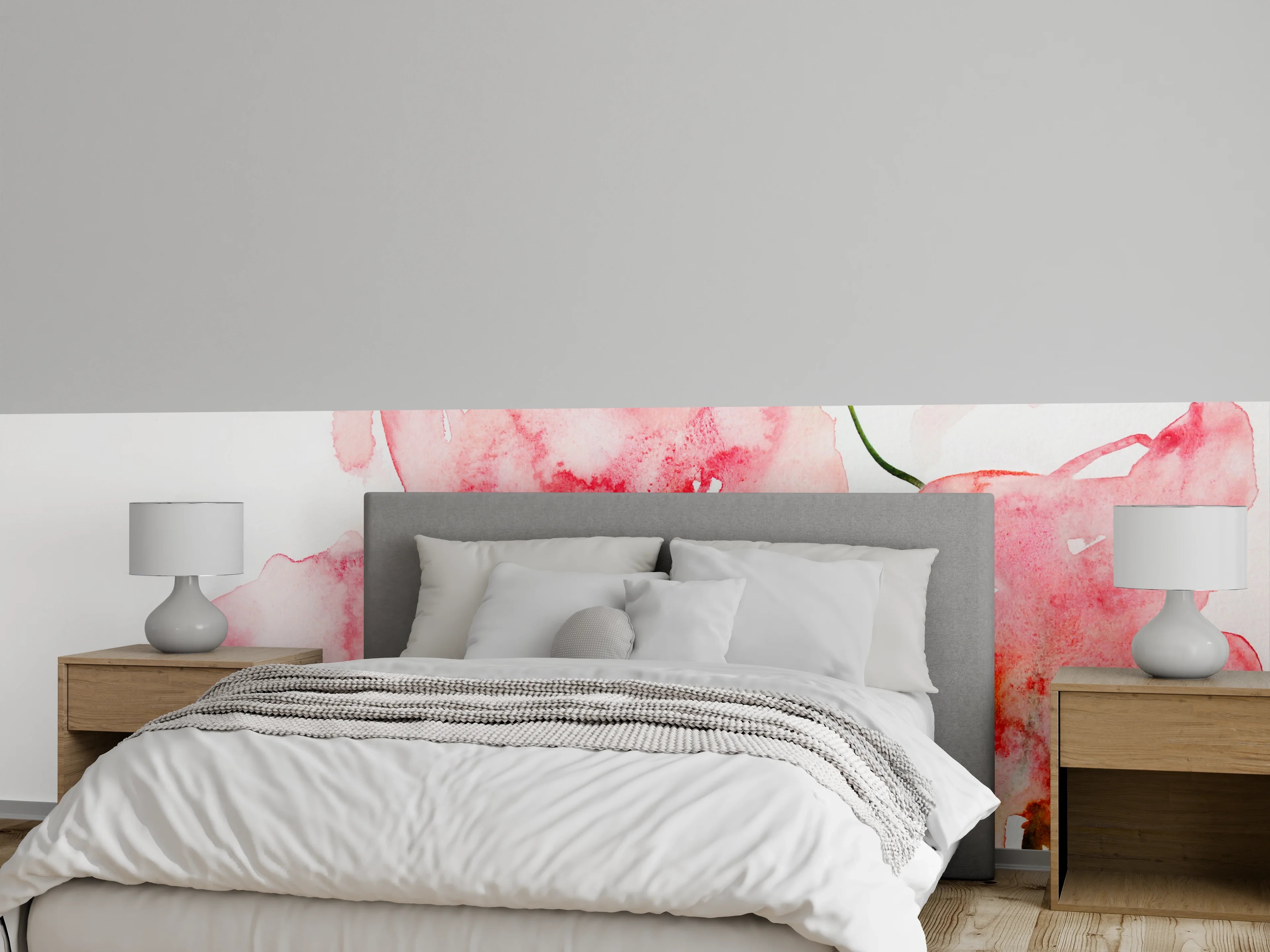 Wandverkleidung Schlafzimmer - Aquarell Blumen mit Weißraum
