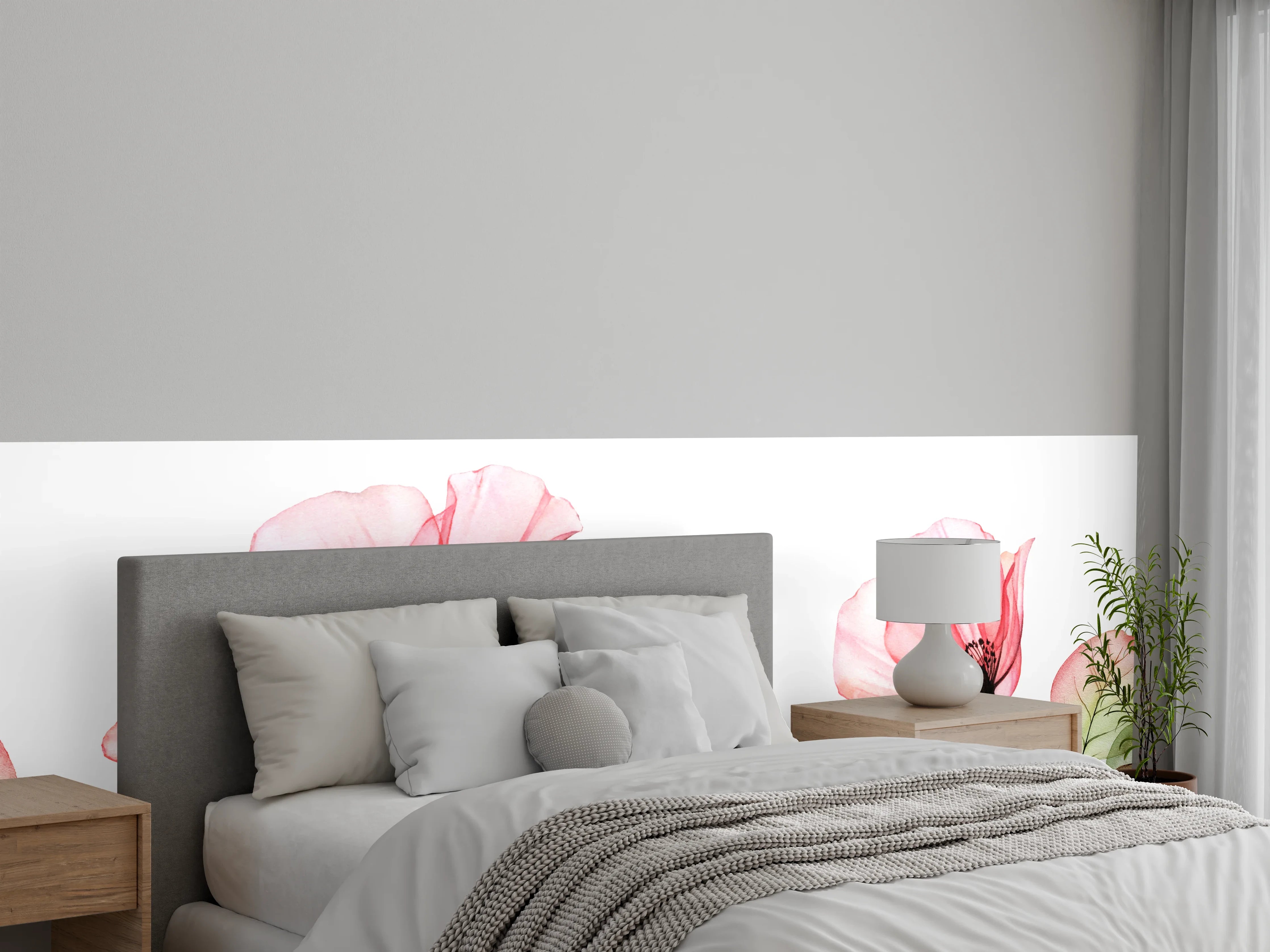 Wandverkleidung Schlafzimmer - Aquarell Blumen rosa Wandbild